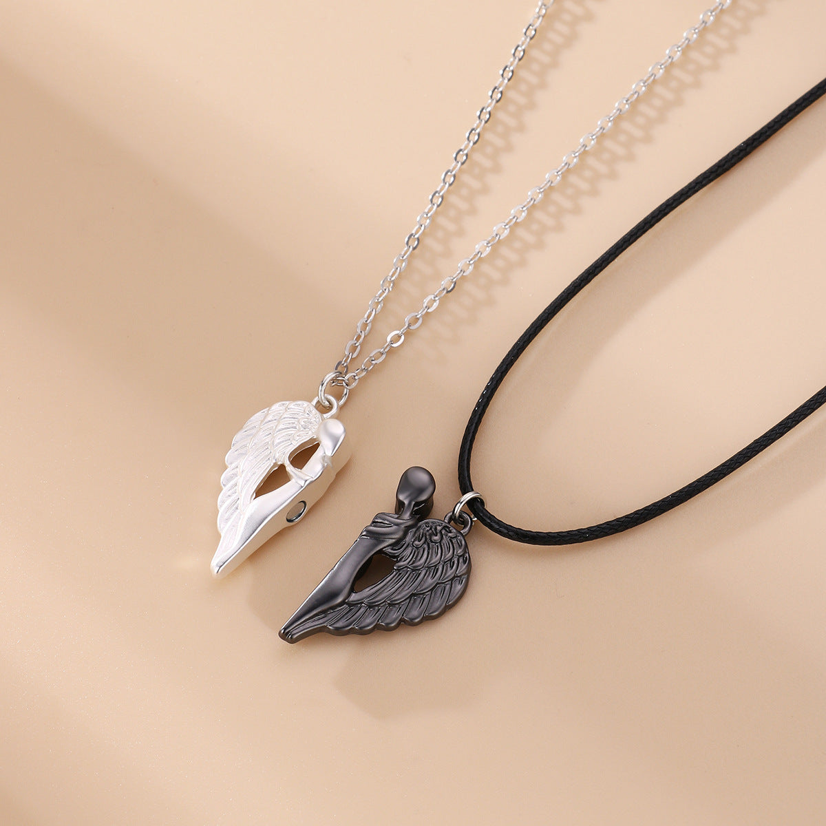 Hugging Angel Couple Wings Magnetic Necklace Set | Romantic Gift for Couples, Valentines Day, Anniversary | Perfect for Date Nights & Special Occasions