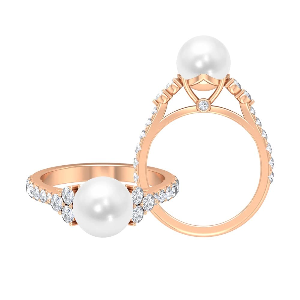 5.50 CT Freshwater Pearl Ring with Moissanite - 14K Solid Gold Vintage Solitaire Ring for Women - Natural Pearl Jewelry for Wedding, Anniversary & Special Occasions