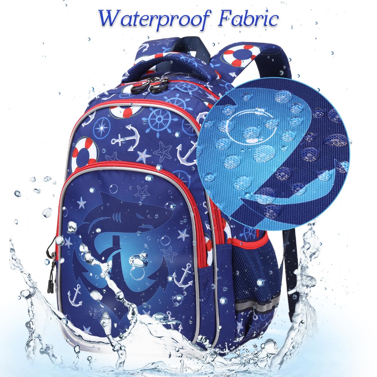 Moonmo Boys Backpack for Kids - Large Capacity Lightweight School Bag with Multiple Compartments for Preschool & Elementary Students (Blue Shark) - Perfect for School, Travel & Daily Use