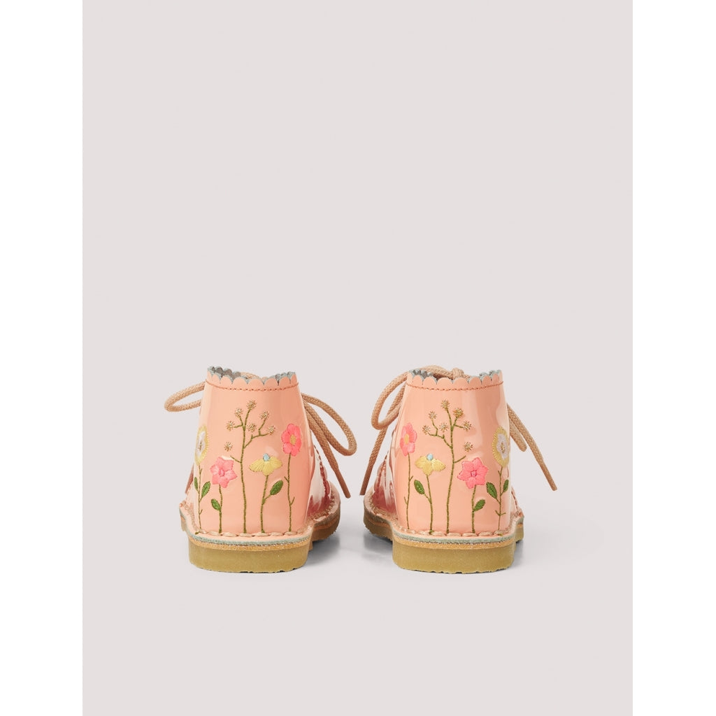Petit Nord Baby Booties - Soft Blush Patent Leather with Embroidered Scalloped Design | Comfortable First Walkers for Newborns & Infants | Perfect for Photo Shoots, Christenings & Special Occasions