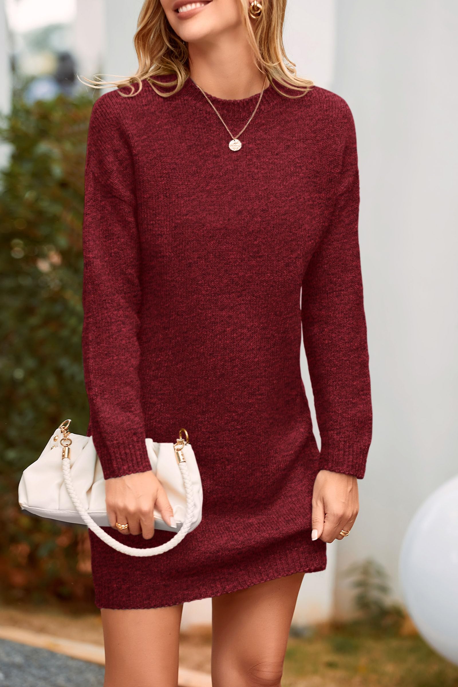 PRETTYGARDEN Women's 2025 Fall Knit Pullover Sweater - Long Sleeve Crewneck Oversized Loose Short Sweater Dress for Casual Outfits, Office Wear & Autumn Layering