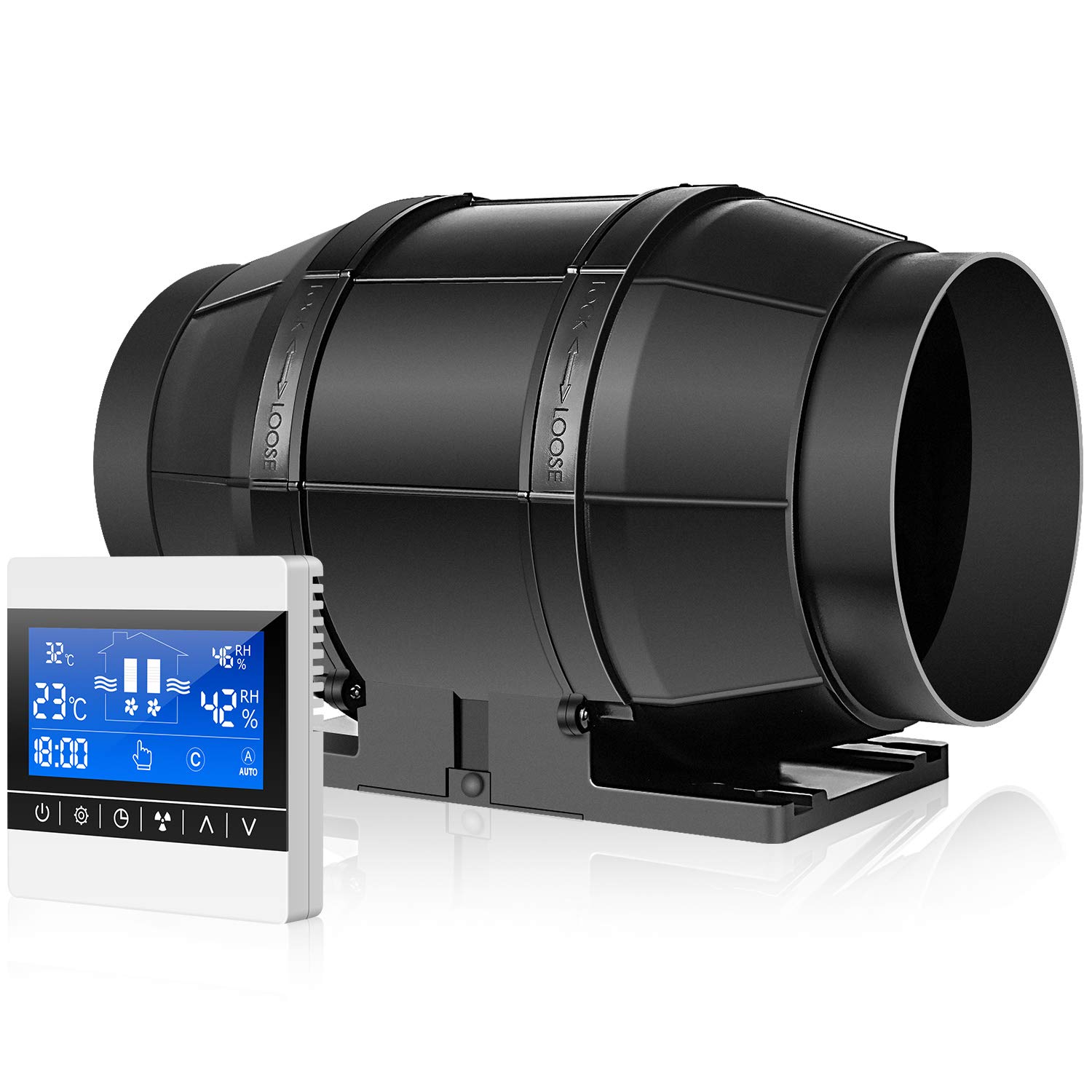 iPower 6 Inch 324 CFM Inline Duct Fan with Adjustable Speed, Humidity & Temperature Control - Hydroponics Grow Tent Ventilation System - Perfect for Indoor Gardening, Greenhouse & Grow Room Air Circulation (6