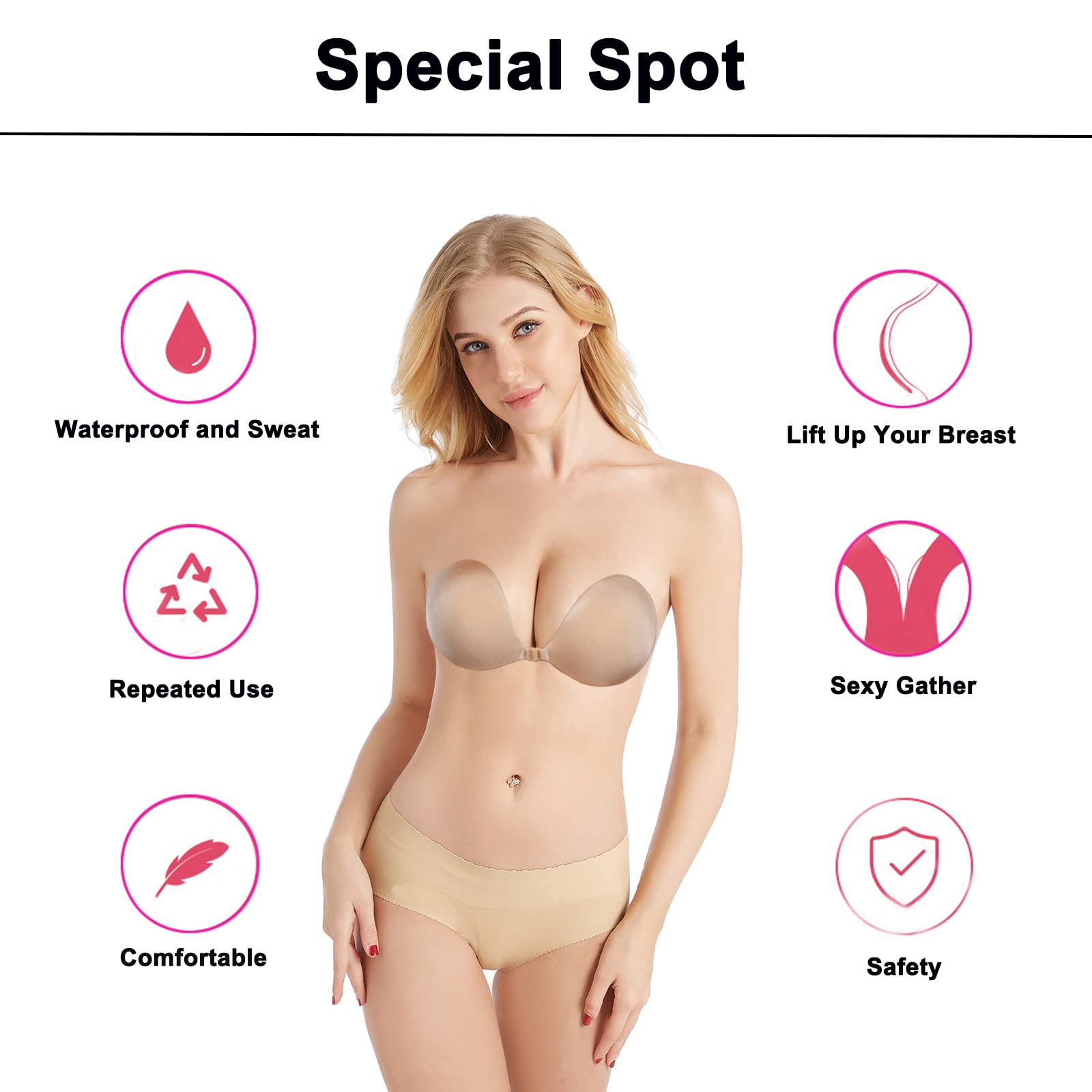 Sticky Bra for Women - Silicone Adhesive Push Up Bra with Buckle for Large Breasts | Perfect for Backless Dresses, Strapless Tops & Special Occasions