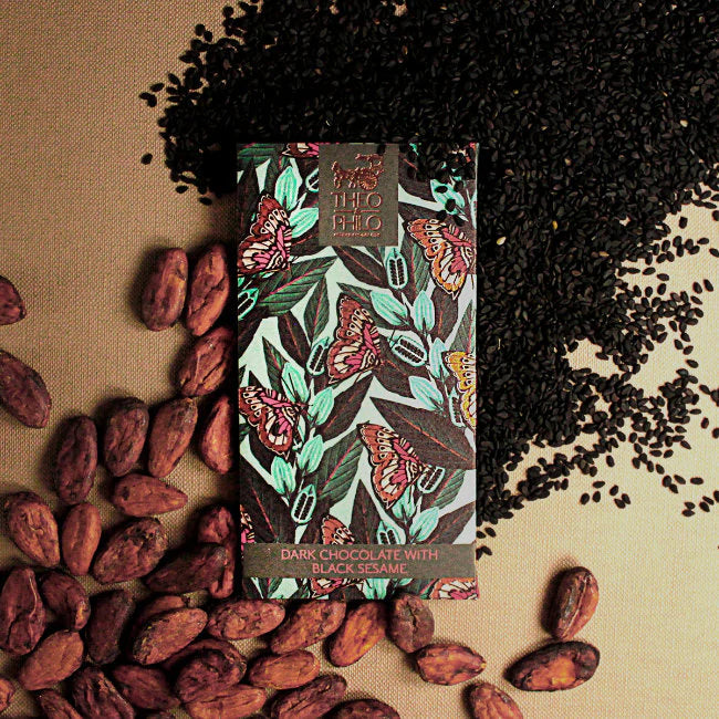 Theo & Philo 65% Dark Chocolate with Black Sesame - Premium Artisan Snack for Gifts, Dessert & Healthy Treats
