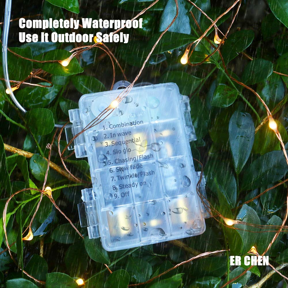 ER CHEN 100 LED Fairy Lights - 33ft Battery Operated Waterproof String Lights with Remote & Timer, 8 Lighting Modes, Copper Wire for Indoor/Outdoor Decor (Pink) - Perfect for Bedroom, Wedding, Party, Garden, Christmas Tree Decoration