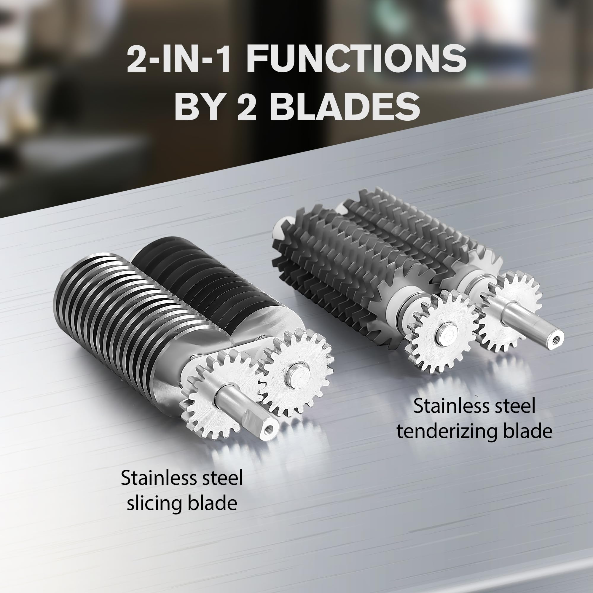 Premium 2-in-1 Manual Meat Tenderizer & Beef Jerky Slicer - Heavy Duty Aluminum Meat Cuber with 2 Stainless Steel Blades for Beef, Chicken, Pork - Perfect for Home Cooking, BBQ, and Meal Prep