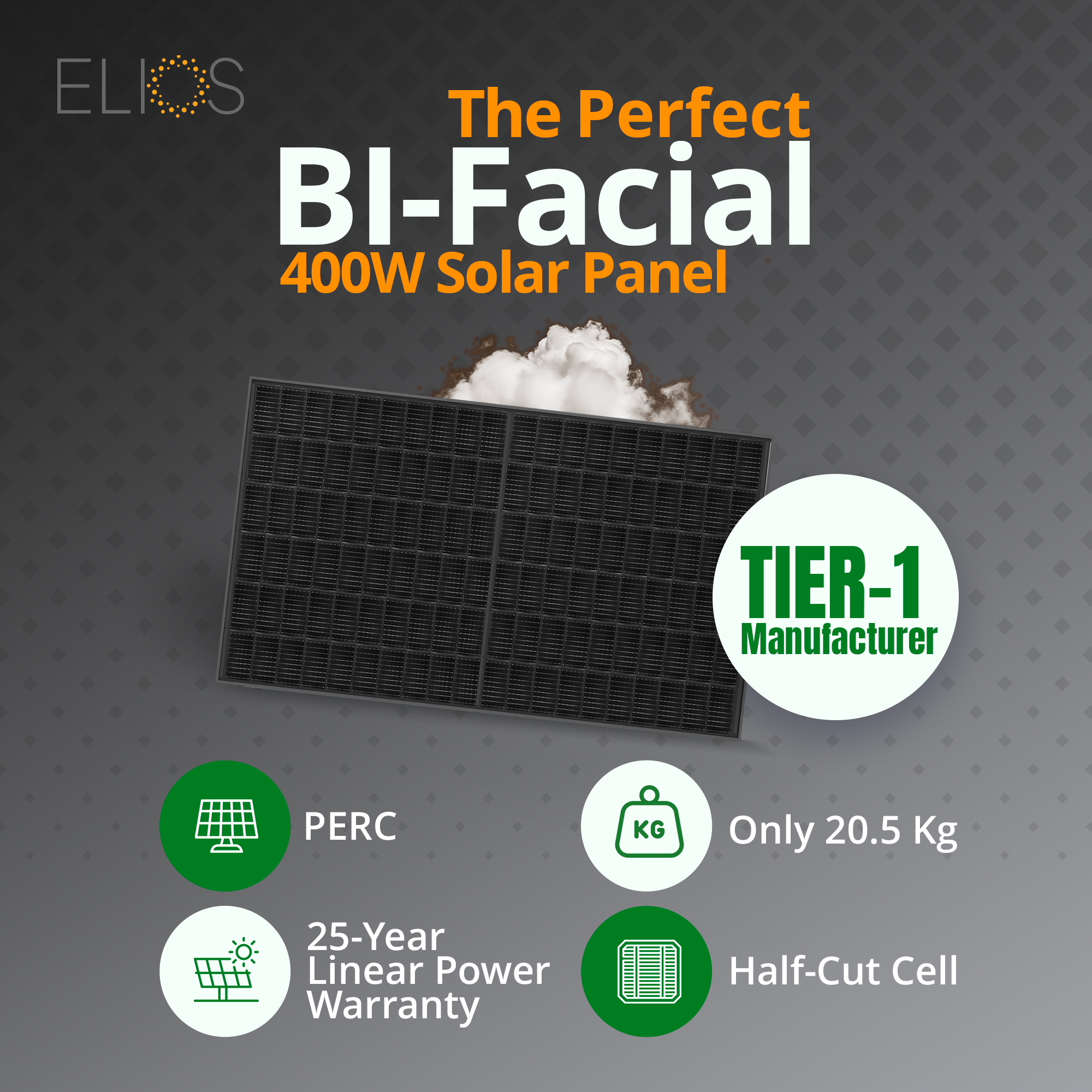 Elios Voltaic 400HC BF | 400W Bifacial Monocrystalline Solar Panel for Home & Commercial Use - Ideal for Rooftop, Ground Mount, and Off-Grid Solar Systems