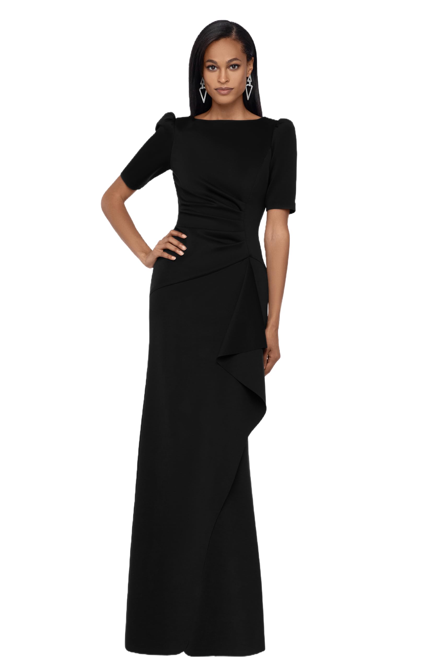 Xscape Women's 3/4 Sleeve Long Scuba Dress with Side Ruching - Slim Fit Bodycon Dress for Cocktail Parties, Date Nights & Special Occasions