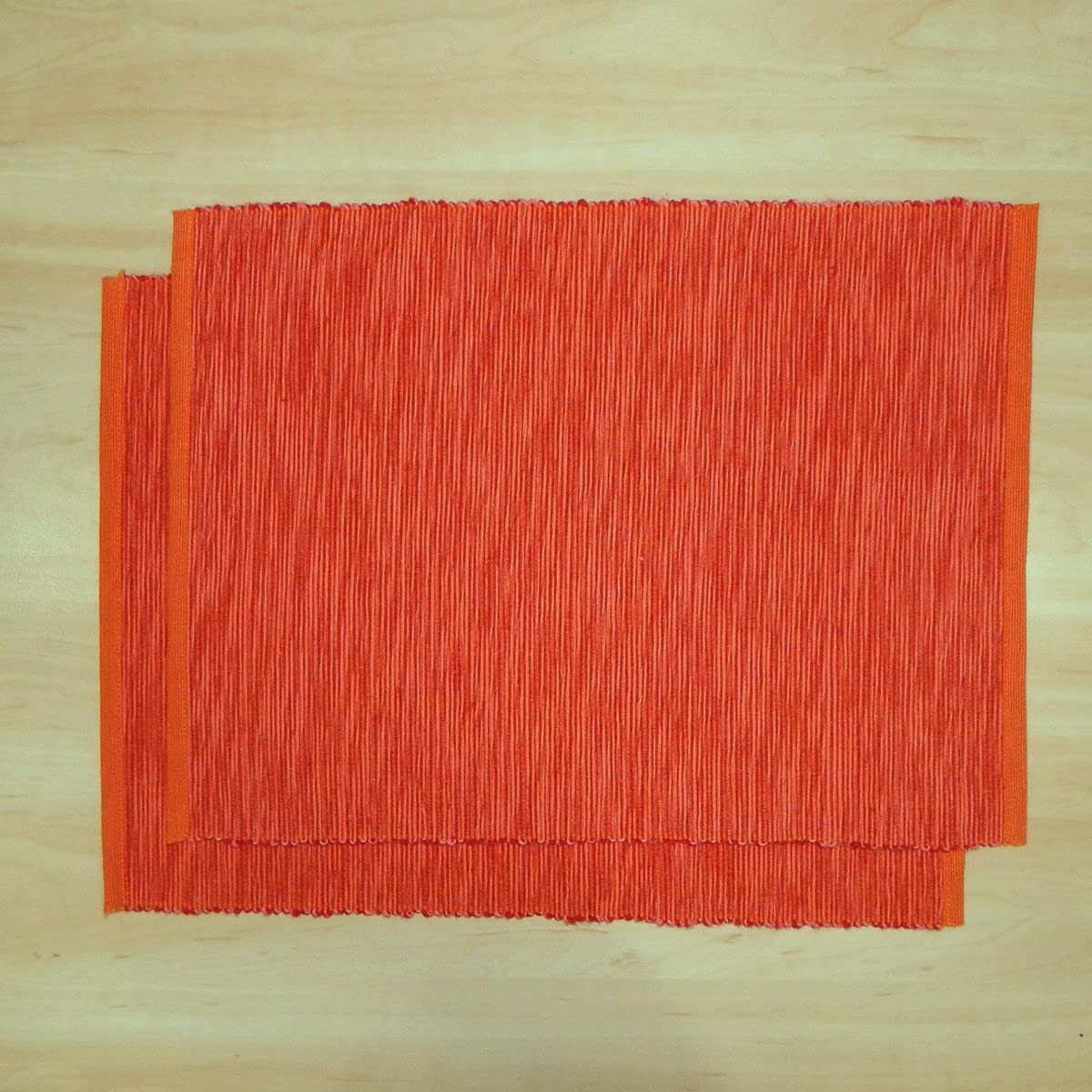 Premium Cotton Table Mat Set of 2 - Heat Resistant Dining Table Placemats for Kitchen & Dining Room - Stylish Orange Home Decor for Everyday Use & Dinner Parties
