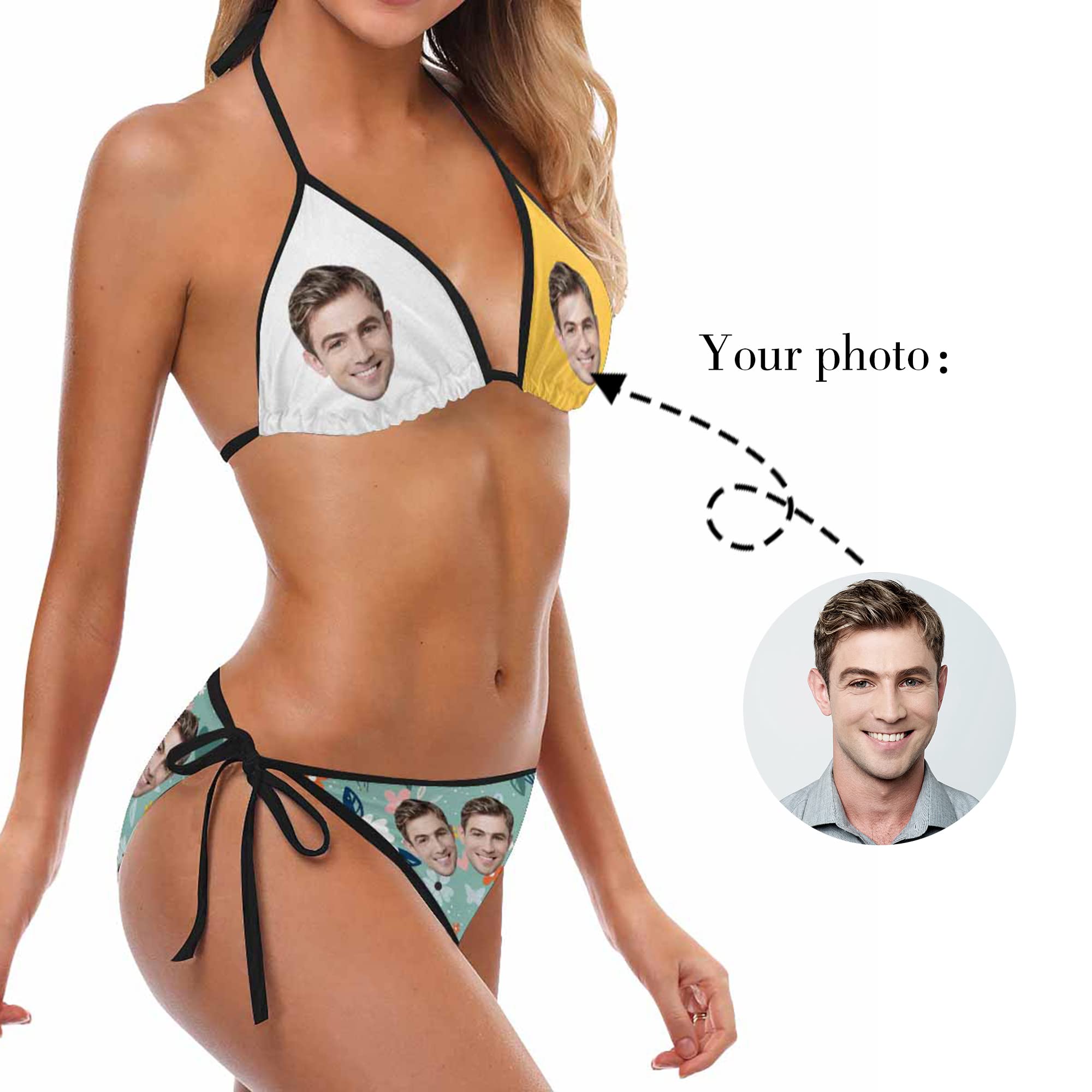 Custom Printed Men's Faces Two-Piece Bikini Set - Funny Husband/Boyfriend Swimwear for Women - Summer Beach Vacation, Pool Party & Surfing Outfit - Perfect for Romantic Getaways and Girls' Trips