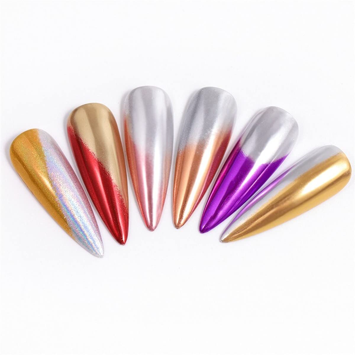 6 Jars Holographic Laser Nail Powder Set - Solid Chrome Nail Art Pigment for Gel & Acrylic Nails - Perfect for Salon, DIY Manicure & Nail Art Designs