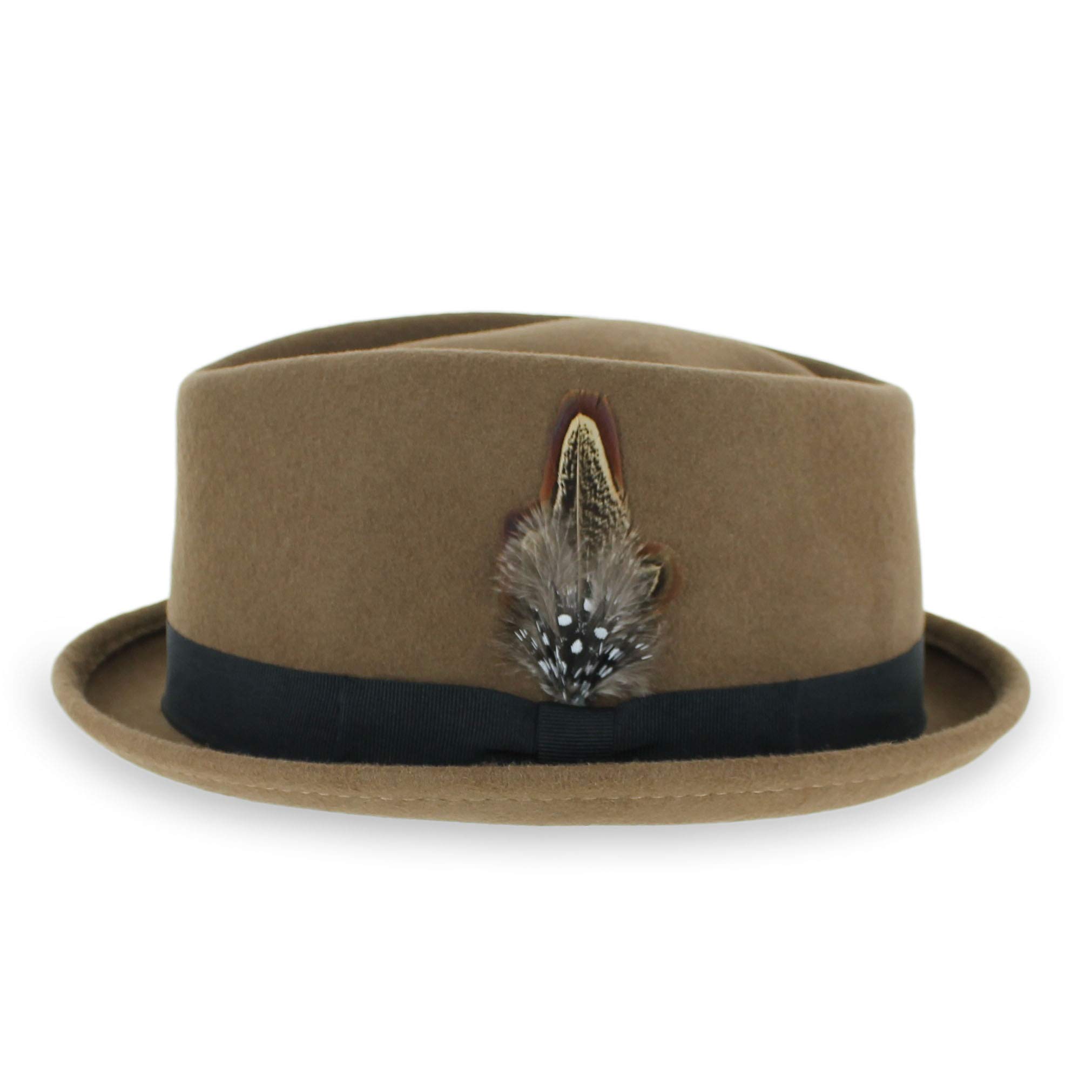 Vintage Wool Porkpie Fedora Hat for Men - Black, Brown, Grey - Casual & Formal Wear