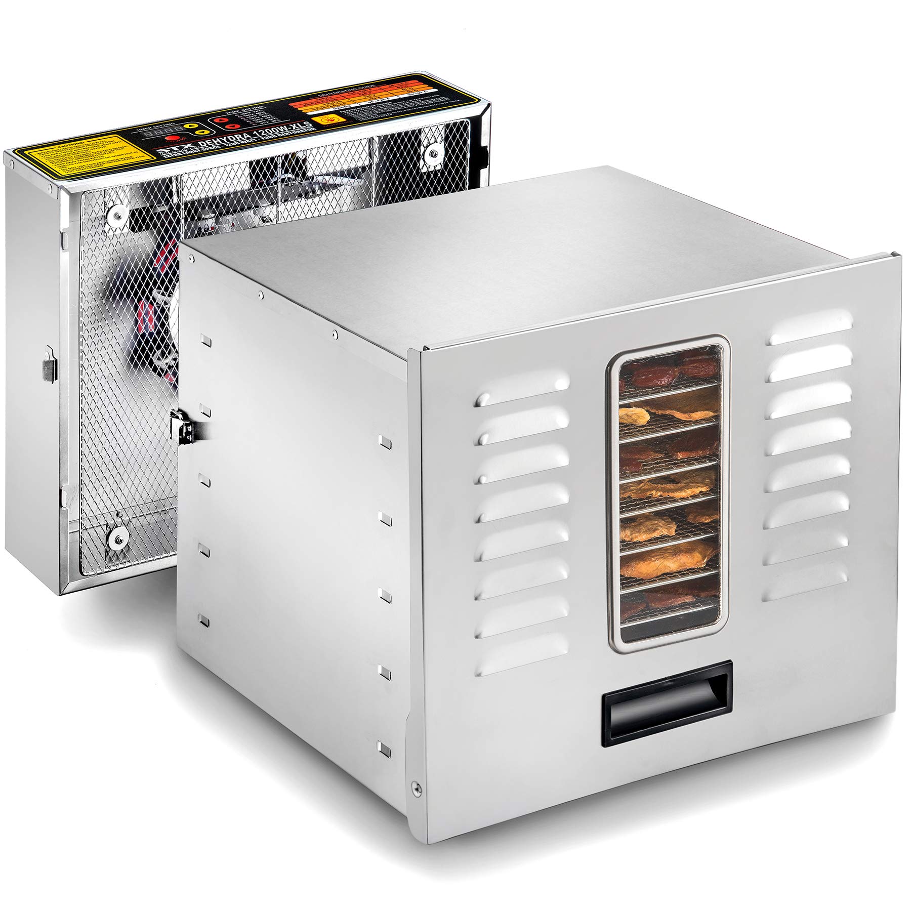 Commercial 1200W Stainless Steel Food Dehydrator with Digital Controls - 10 Trays, 2 Food-Safe Mats, 97-165°F Temperature Range & 15-Hour Timer | Perfect for Jerky, Fruit Leather, Herbs & Drying Vegetables | Large Capacity Dehydrator for Home & Commercial Use