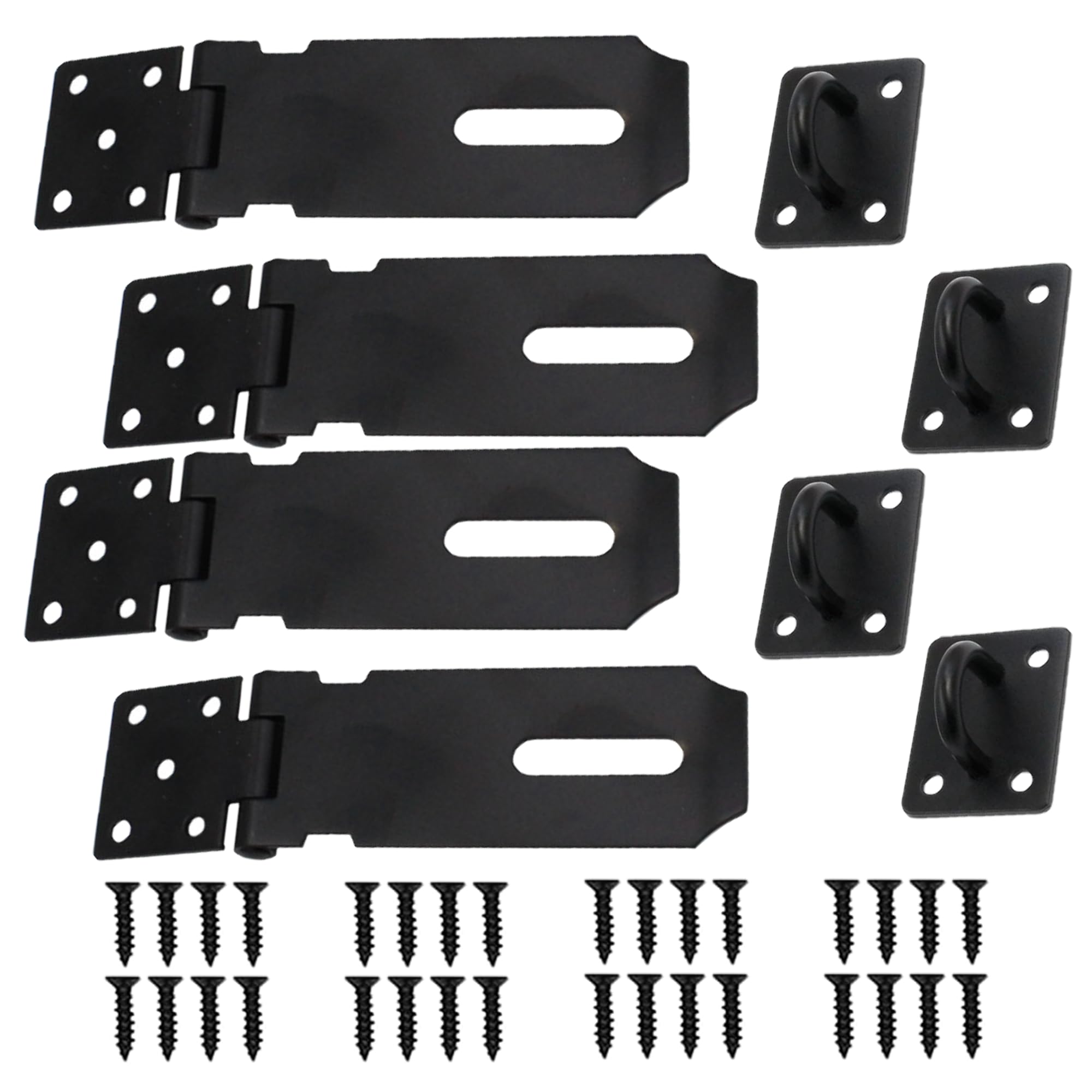 HLMOptimo 4 Inch Stainless Steel Padlock Latch Lock - Matte Black Door Hasp with Screws (4 Pack) - Secure Shed, Cabinet, Gate & Outdoor Storage | Heavy Duty Weatherproof Locking System
