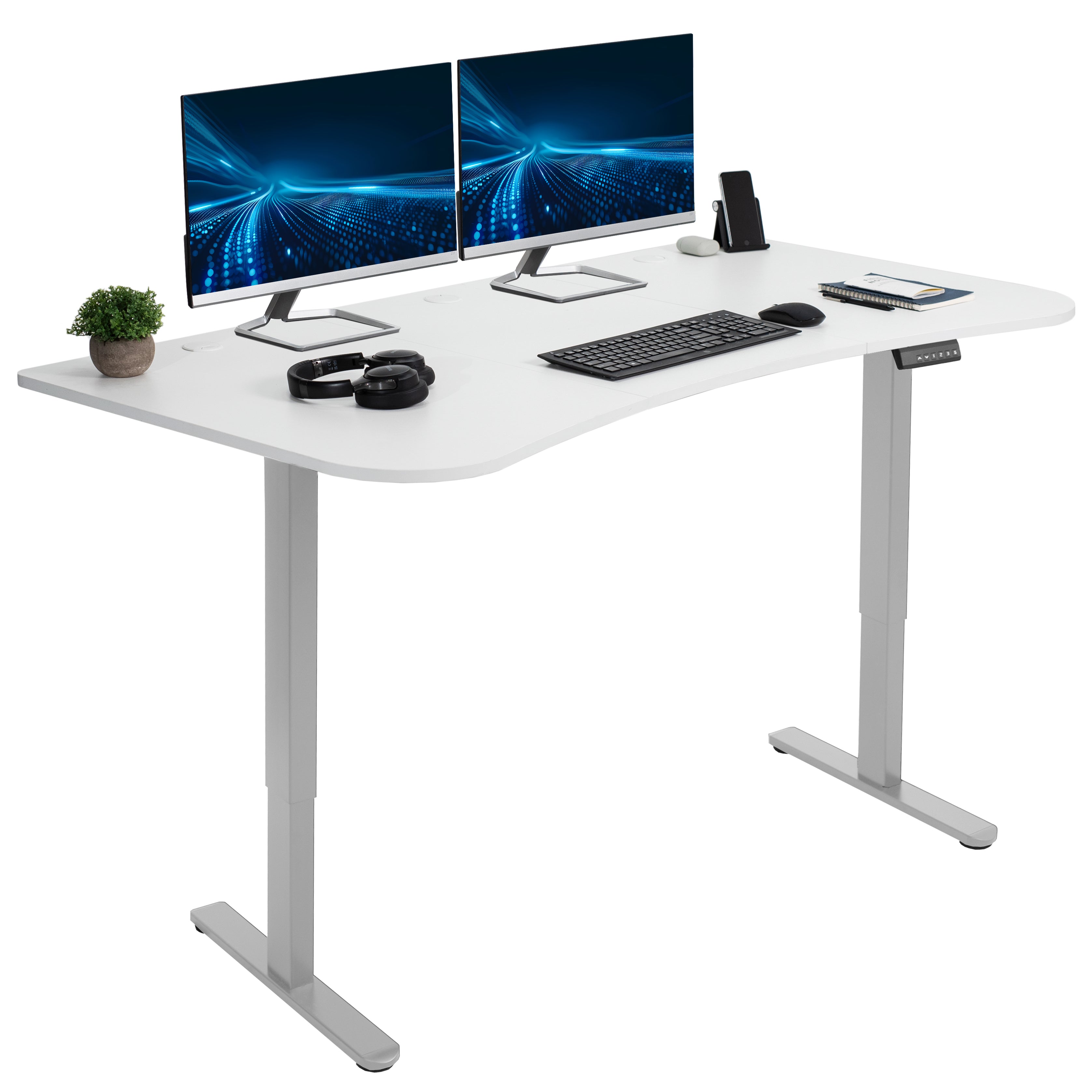 E2 Series 63 x 32 Inch Dual Motor Standing Desk with Memory Controller - Adjustable Height Electric Desk for Home Office, Gaming & Workstation Setup
