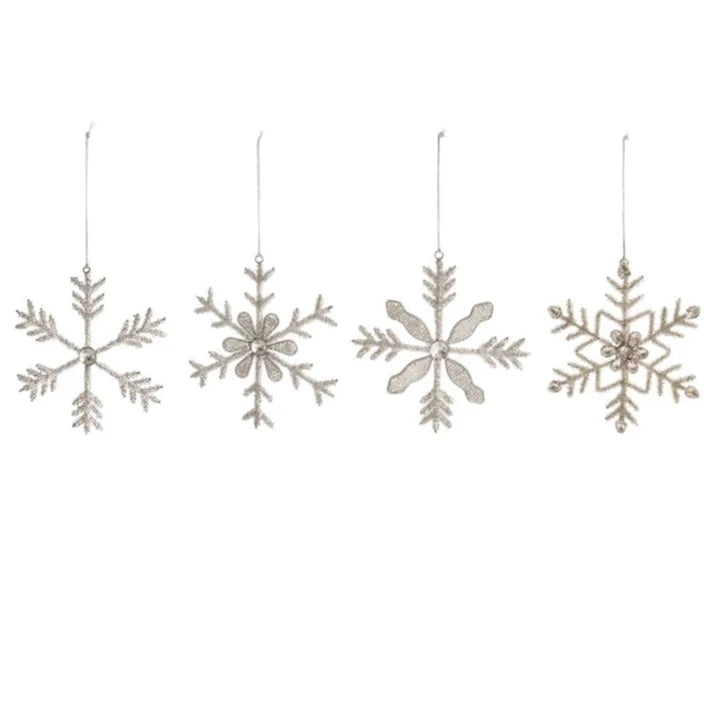 Handmade Metal & Glass Bead Snowflake Christmas Tree Ornament - Elegant Holiday Decor for Xmas Tree, Home, Office, and Gift Giving