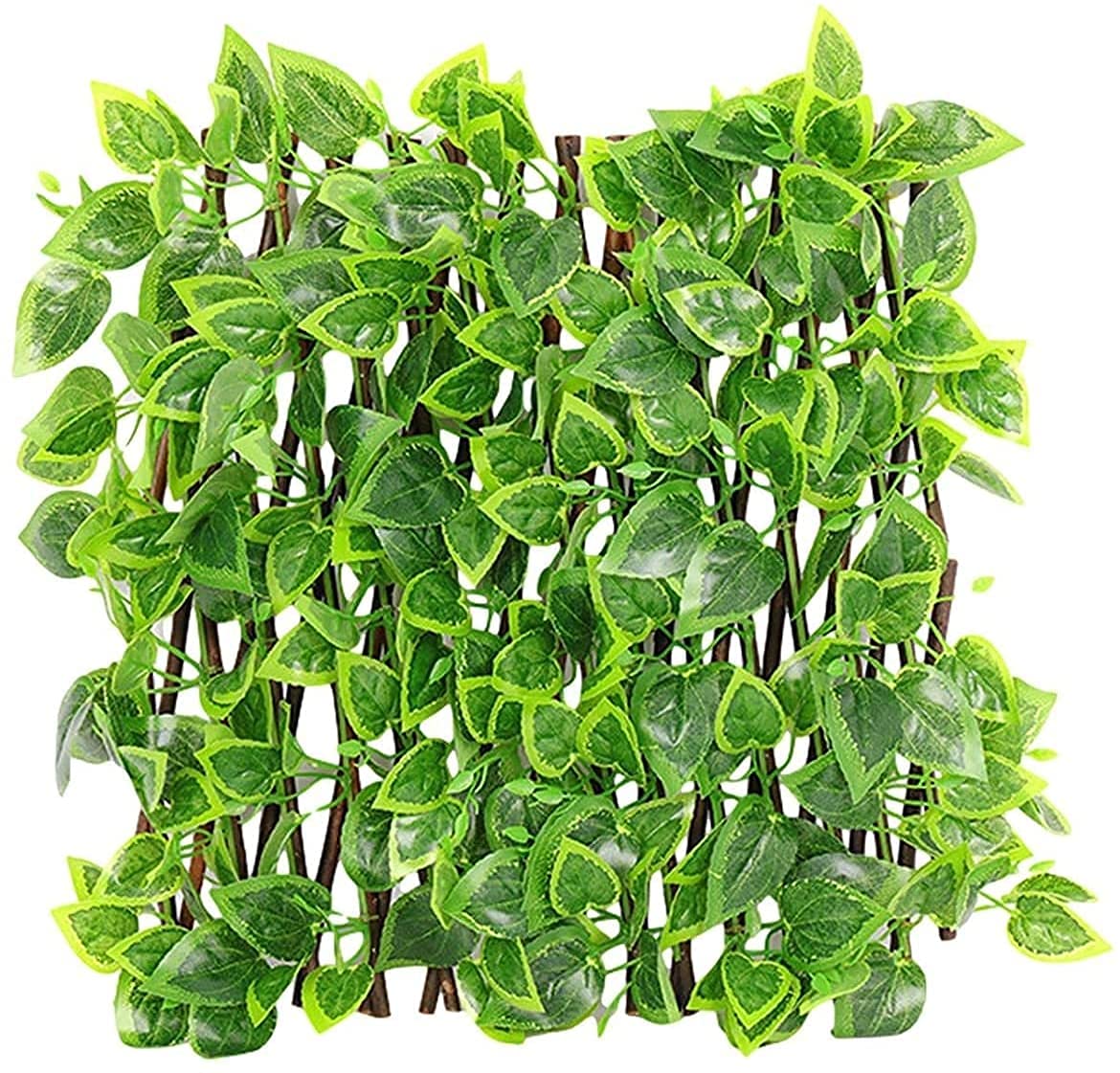 Expandable Artificial Ivy Leaf Trellis Fence Panel - Wooden Retractable Privacy Screen with Realistic Green Apple Leaf Design for Garden, Balcony & Outdoor Decor