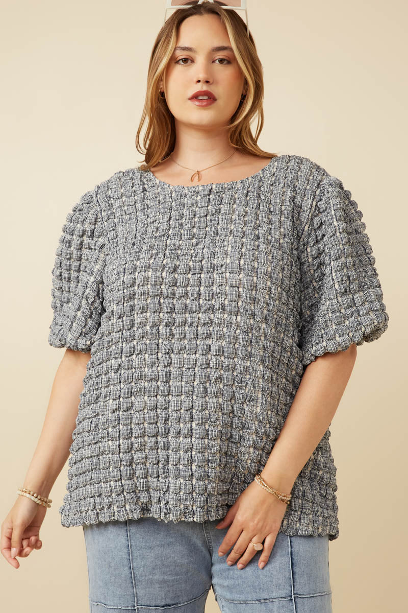 Stylish Waffle Textured Puff Sleeve Top for Women - Trendy Casual Blouse for Spring & Summer Outfits, Date Nights and Office Wear