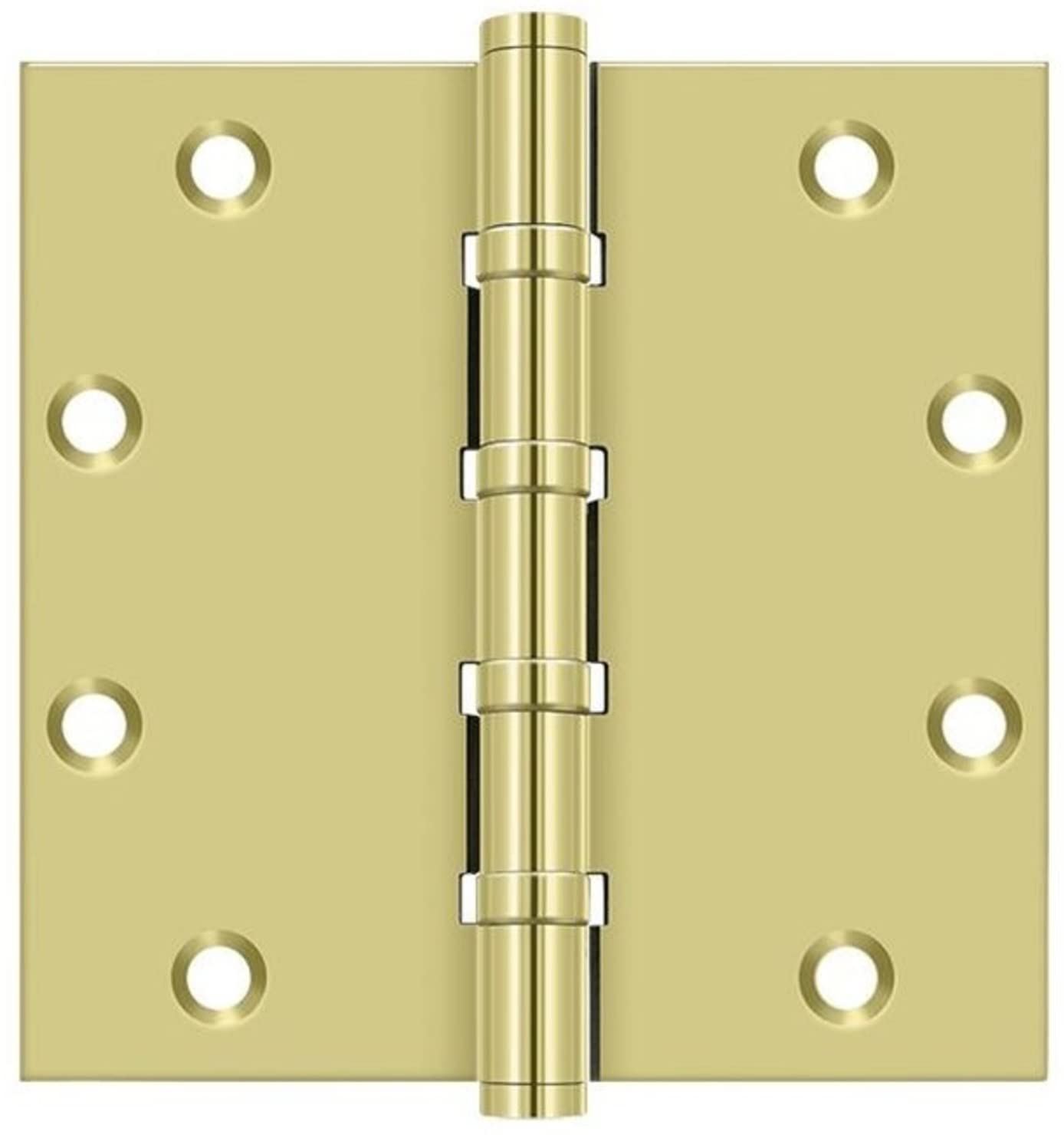 Square Ball Bearing Hinge - Bright Brass Finish - 5 Pack - Smooth & Quiet Cabinet Door Hardware for Kitchen, Bathroom & Furniture