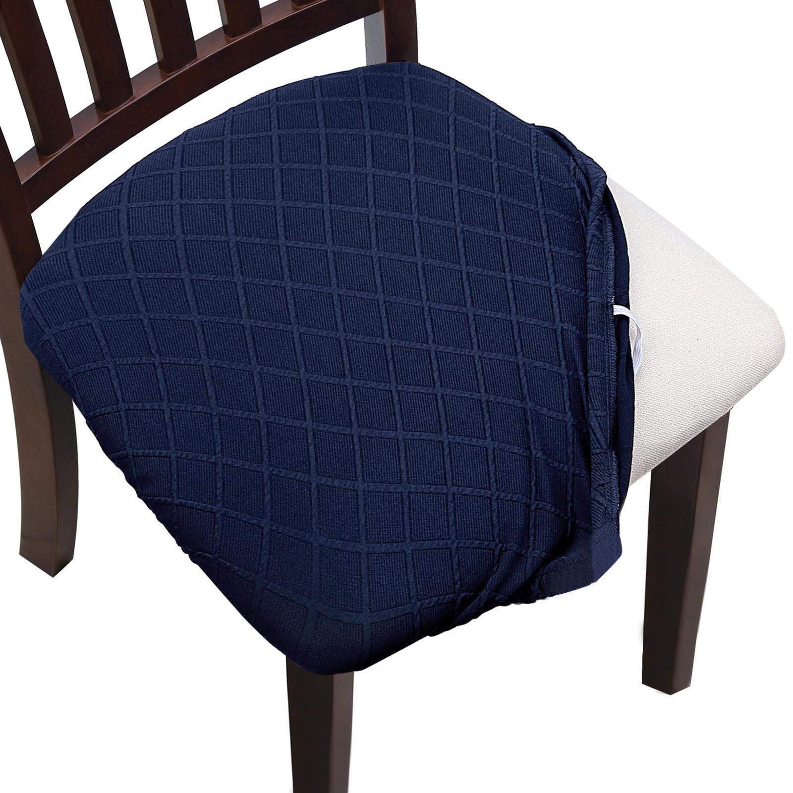 YISUN Stretch Spandex Jacquard Dining Chair Seat Covers - Washable & Removable Chair Protectors (4-Pack, Navy Blue) for Kitchen, Dining Room & Office Chairs
