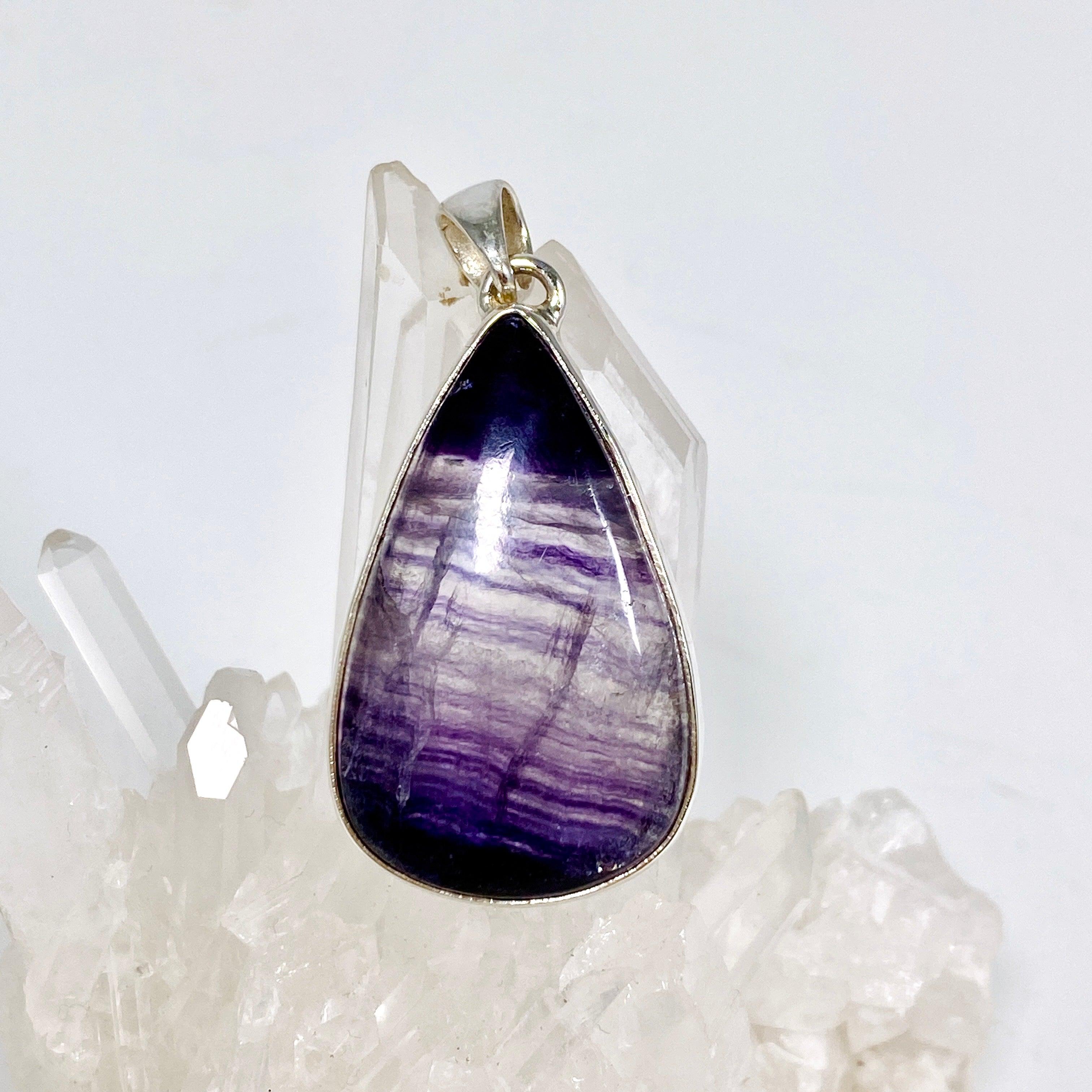 Natural Purple Banded Fluorite Teardrop Pendant Necklace KPGJ3550 - Elegant Healing Crystal Jewelry for Meditation & Spiritual Gifts