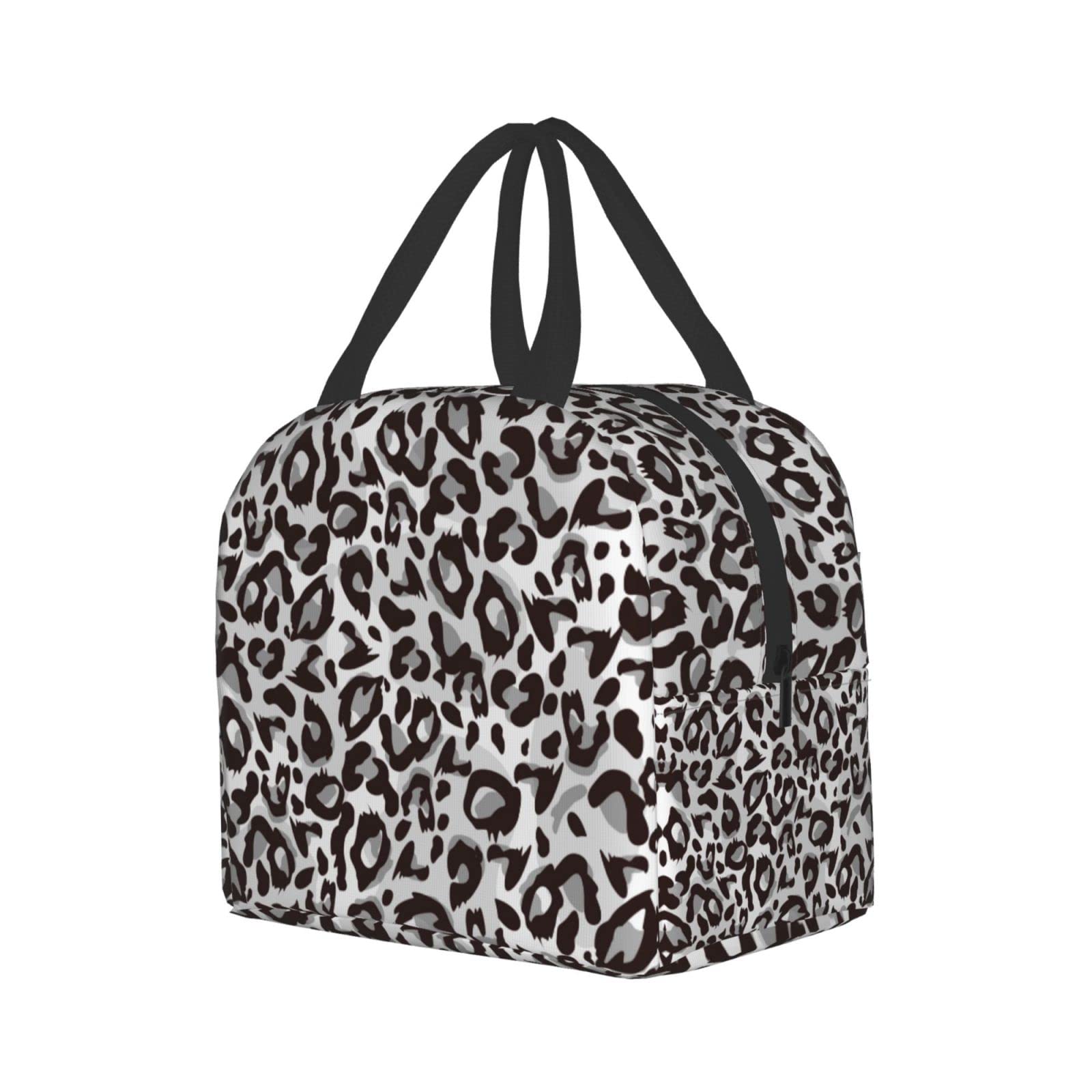 Insulated Lunch Box Grey Leopard Print - Reusable Thermal Lunch Bag for Men & Women | Portable Meal Container for Work, Travel, Picnic & Outdoor Activities