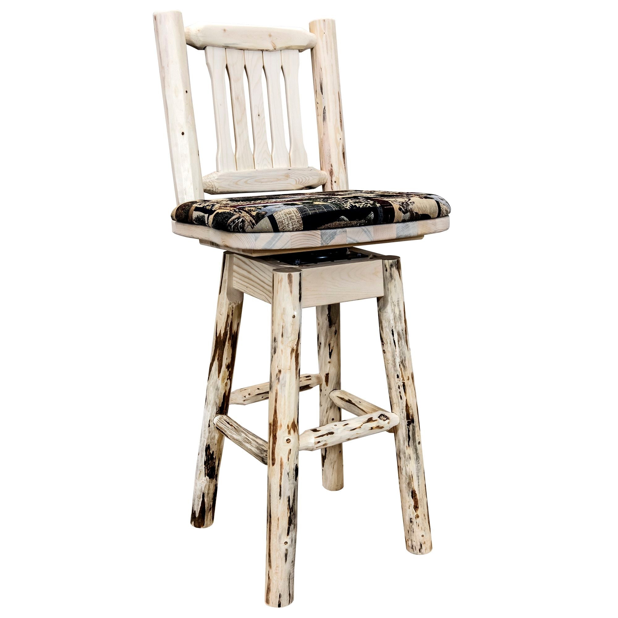 Montana Counter Height Barstool with Back & Swivel - Woodland Upholstered Stool for Kitchen Island, Breakfast Bar & Home Decor