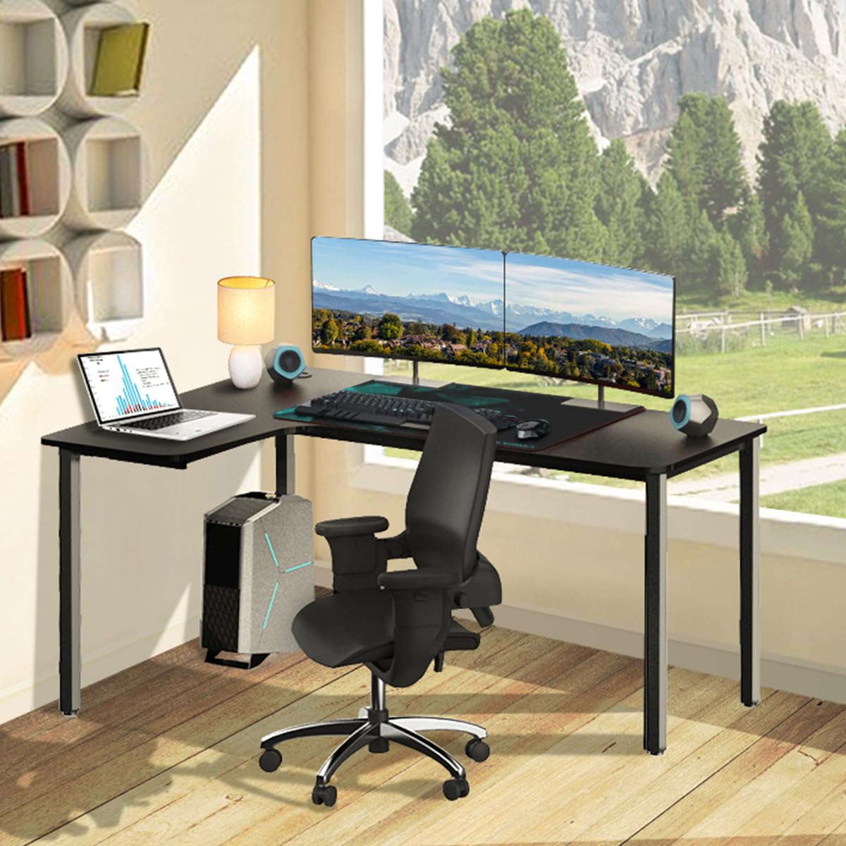 60 Inch L-Shaped Gaming Desk - Corner Computer Desk for Home Office & Study, Large Gaming Table with Mouse Pad, Space-Saving Design, Easy Assembly (Black, Left Side) - Perfect for Gamers, Remote Work & Small Spaces