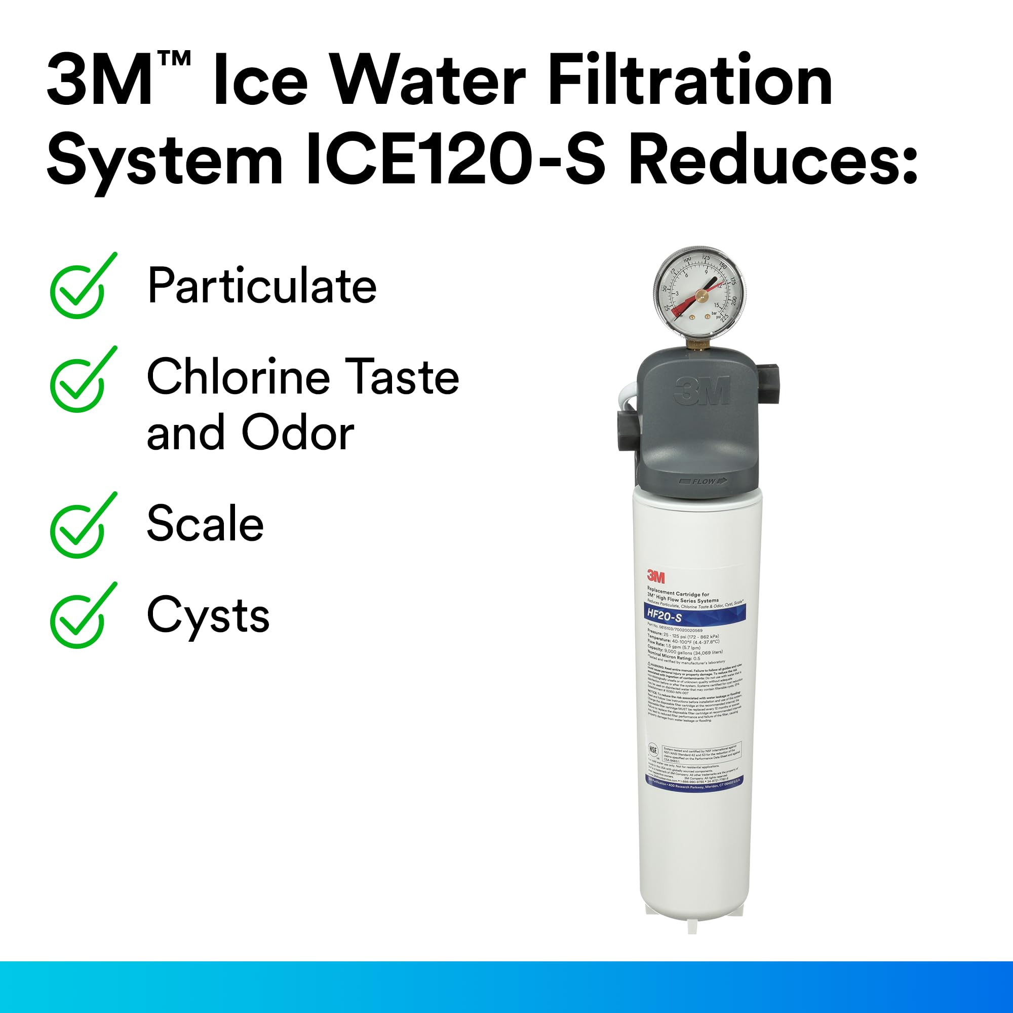 3M ICE120-S Commercial Ice Maker Water Filtration System - Reduces Sediment, Microplastics, Chlorine Taste & Odor - 1.5 GPM Flow Rate, 9,000 Gallon Capacity - Perfect for Restaurants, Bars, and Commercial Kitchens