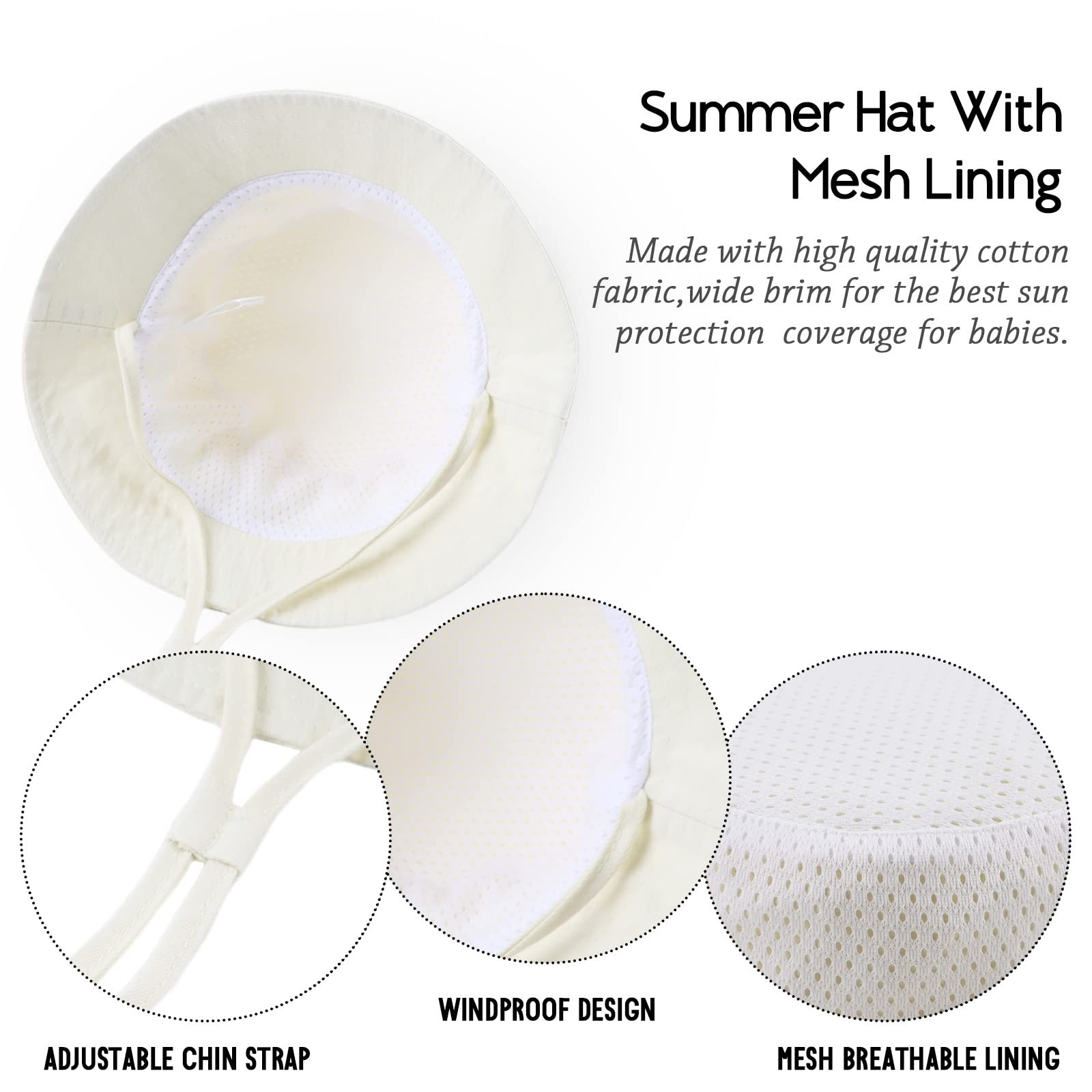 JANGANSA Cotton Baby Sun Hat for Boys & Girls - UPF 50+ UV Protection Bucket Hat for Toddlers & Infants - Summer Beach, Outdoor Play, and Travel Essential