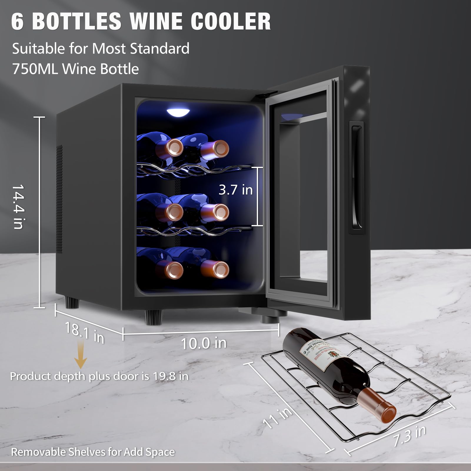 6 Bottle Wine Cooler Refrigerator - Compact Countertop Wine Fridge with Digital Temperature Control (46-66℉), Freestanding Mini Wine Cellar with Glass Door - Perfect Gift for Wine Lovers | Ideal for Home Bars, Kitchens, and Small Spaces
