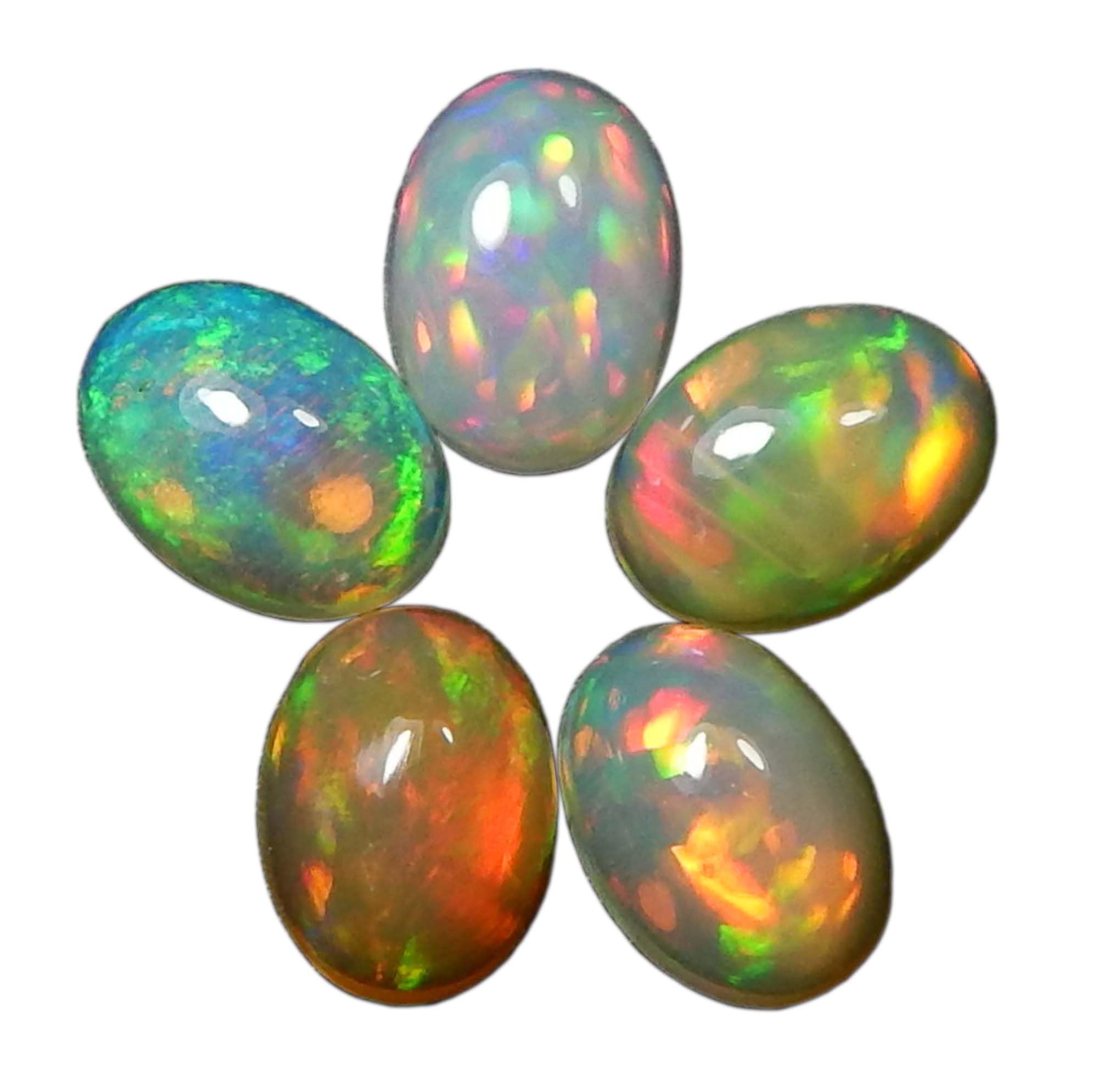 Premium AAA Grade Natural Ethiopian Opal Gemstone Mix Size Box (5x7mm, 5 Stones) - Perfect for Jewelry Making, Collecting & Gifts