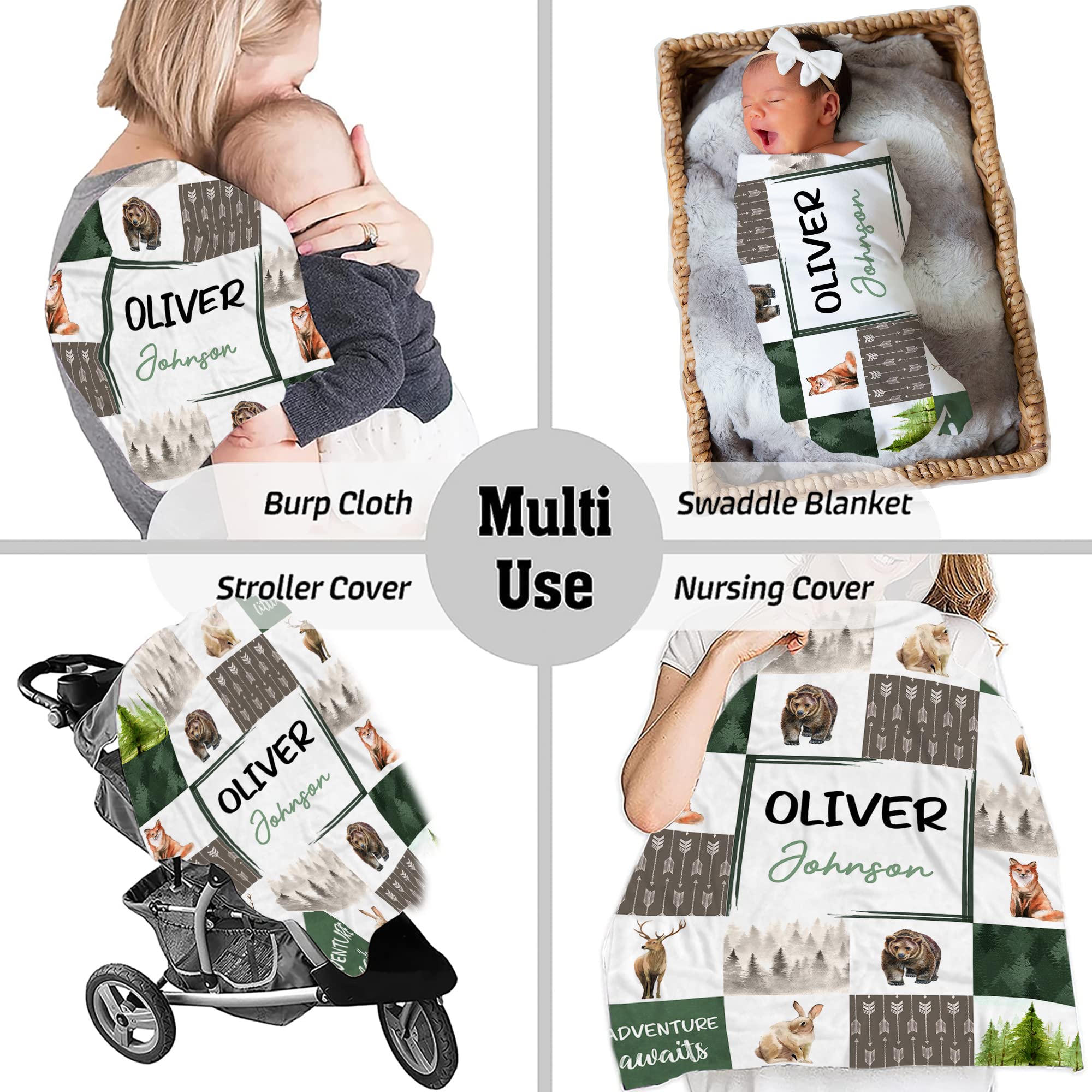 Personalized Woodland Fleece Blanket with Name - Custom Safari Theme Nursery Blanket for Toddlers & Kids | Cozy Baby Shower Gift, Nursery Decor, and Snuggly Swaddle Blanket