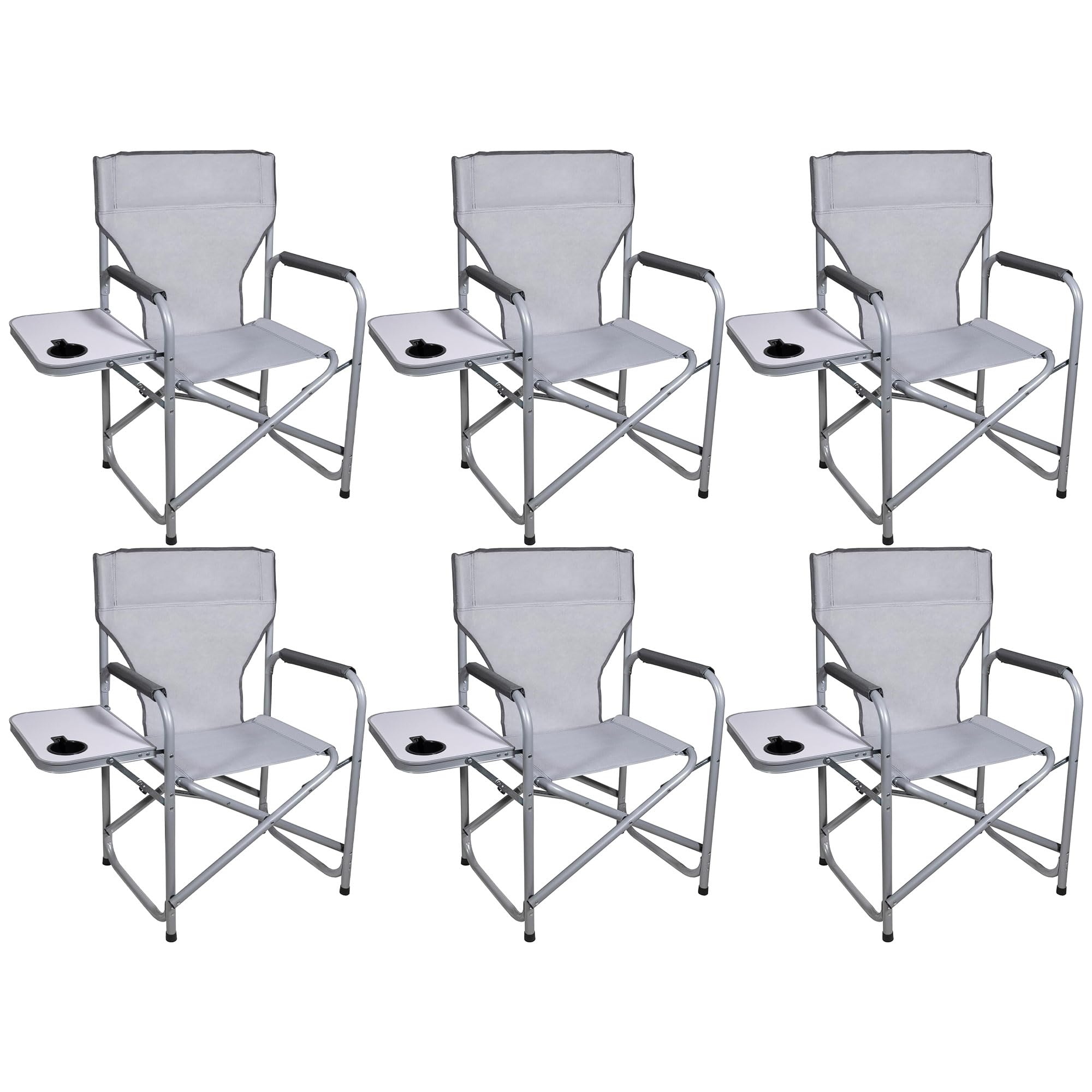 Portable Polyester Director Chair with Side Table - 6 Pack Gray Outdoor Patio Furniture Set for Backyard, Beach, Camping & Picnic Seating