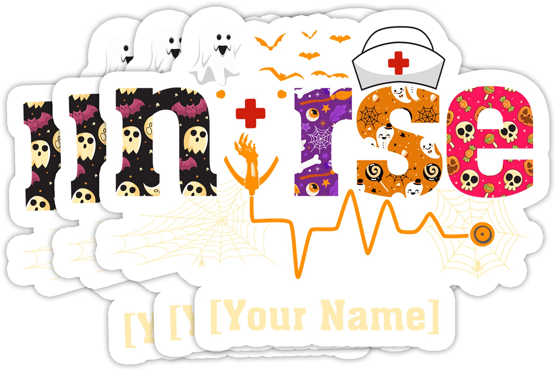 Custom Nurse Stickers - Personalized Halloween Vinyl Labels (3x4 Inch, Waterproof, Pack of 3) - Perfect Gift for Women, Wife, Mom & Sister - Great for Laptops, Water Bottles & Party Decorations