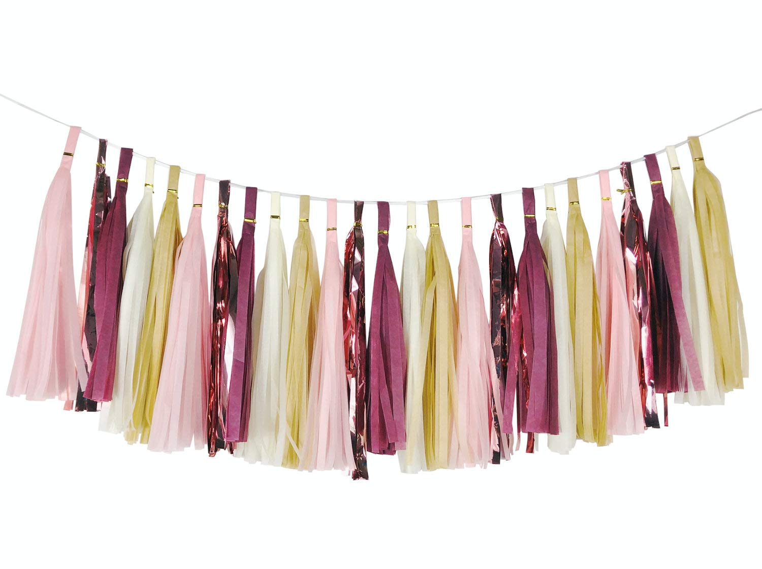 15-Piece Burgundy Tassel Garland Kit - DIY Tissue Paper Tassel Banner for Baby Showers, Weddings, Birthdays & Thanksgiving Decor | Fall Wedding Decorations, Women's Party Supplies, Seasonal Home Decor