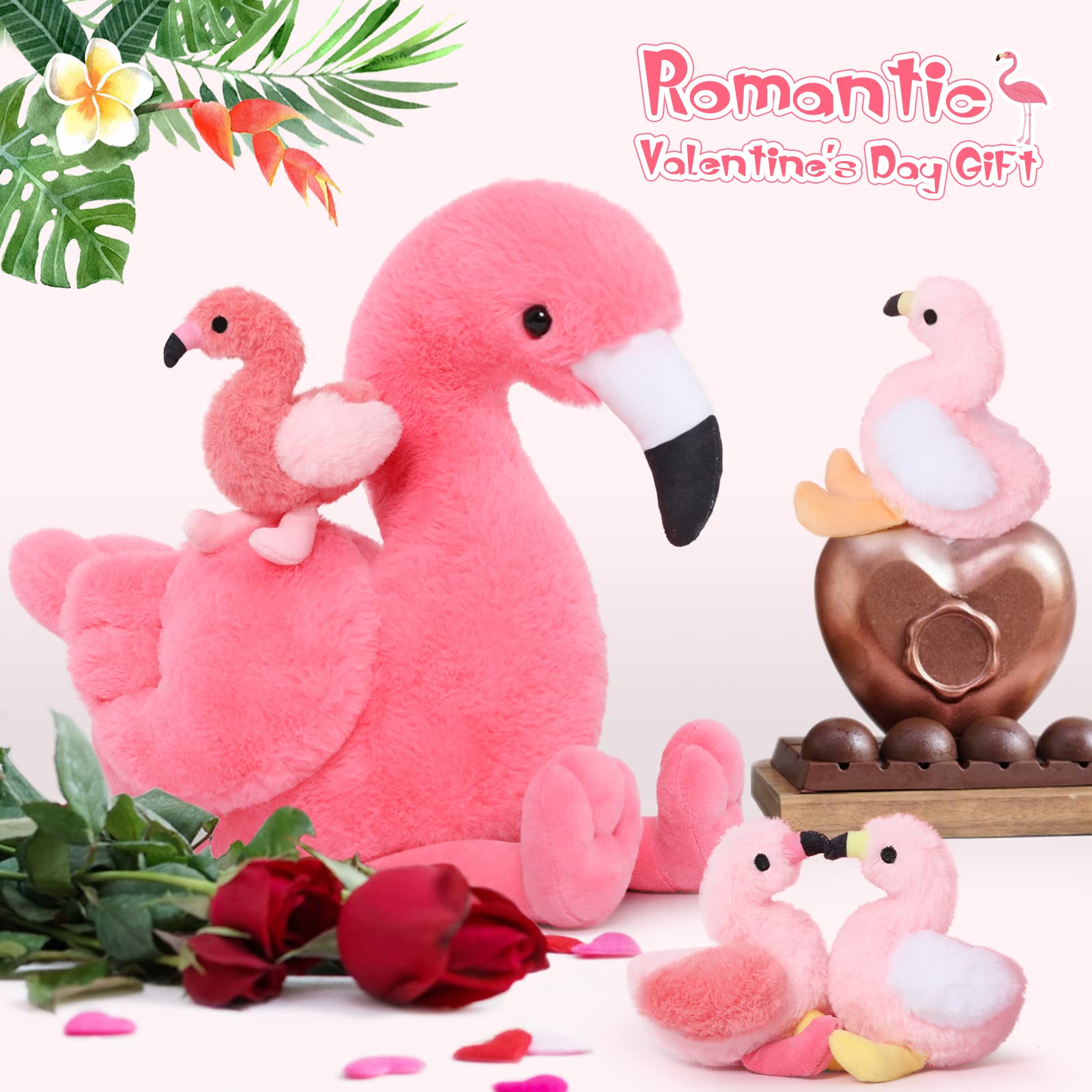 MorisMos 18 Inch Pink Flamingo Stuffed Animal with 4 Baby Bird Plush Toys Inside Zipper Tummy - Soft Plushie Gift Set for Girls, Women, Home Decor, Birthday, Christmas & Valentine's Day - Perfect for Nursery Decor, Cuddling & Gift Giving