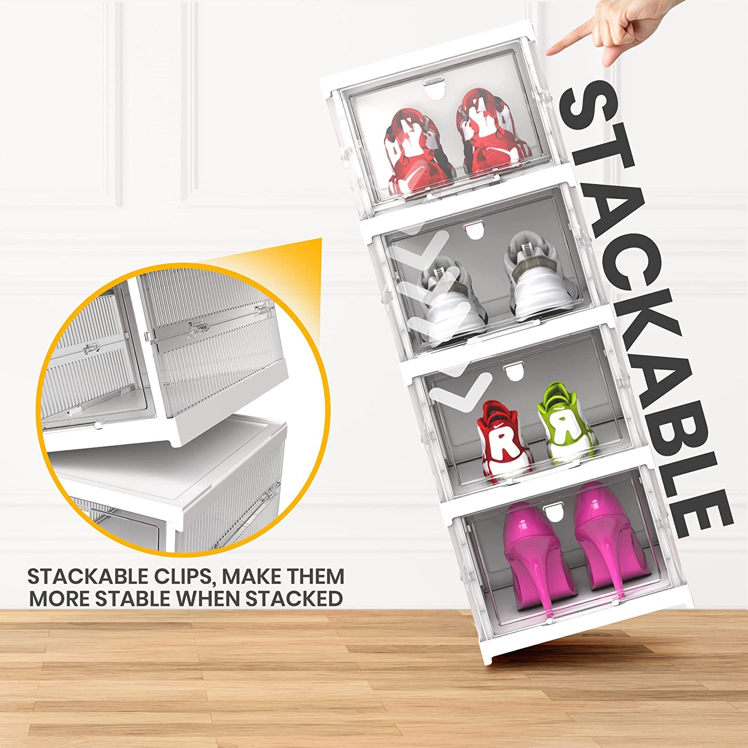 Utopia Home 6-Tier Stackable Shoe Organizer - White Plastic Foldable Shoe Storage for Closet | Space Saving Sneaker & Boot Containers | Perfect for Small Spaces, Dorm Rooms & Apartment Organization