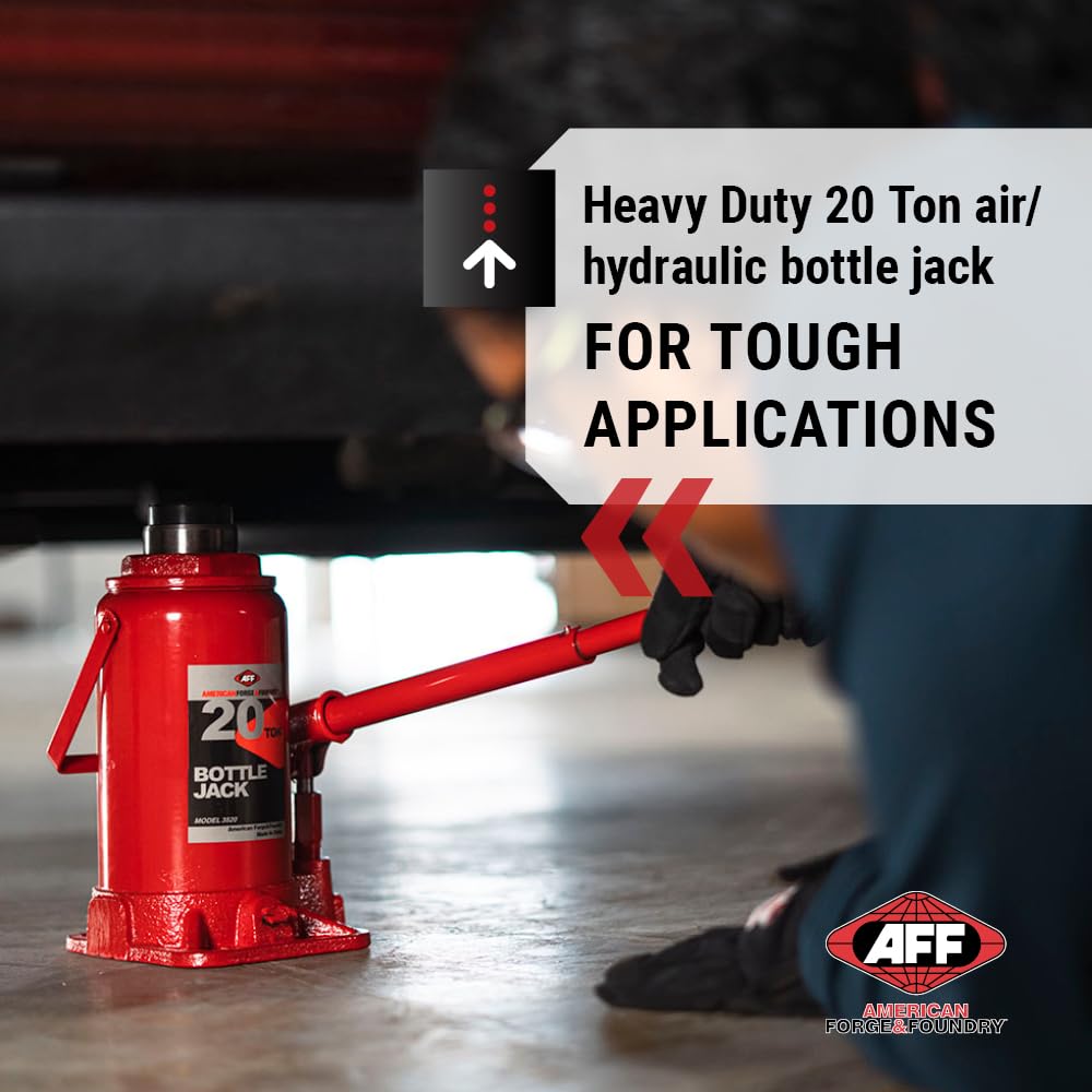20 Ton Heavy Duty Bottle Jack - Manual Hydraulic Jack with Hardened Steel Saddles, Centered Pumps & Rams (Model 3520) - Ideal for Auto Repair, Construction, and Industrial Lifting Applications