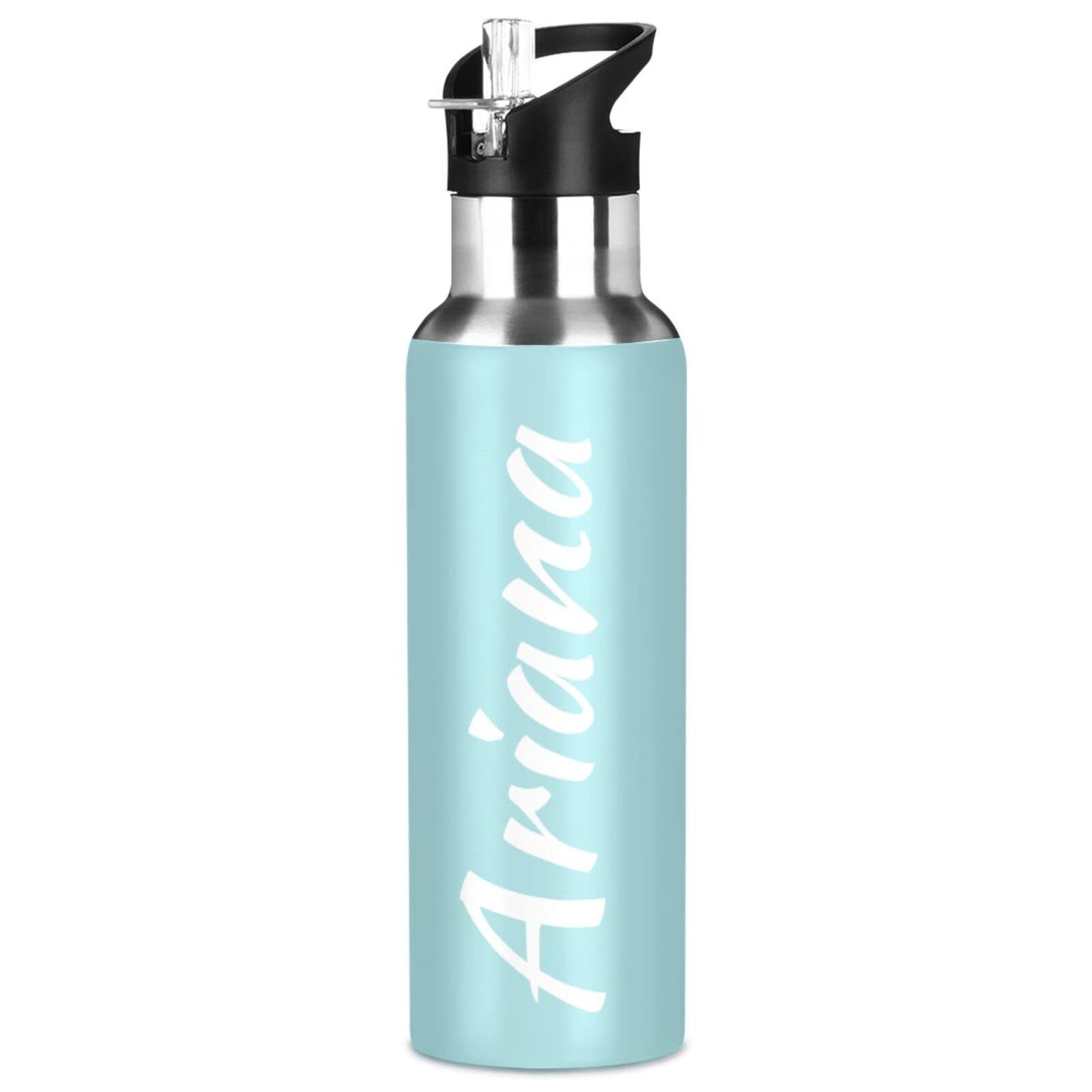 Custom 20oz Insulated Vacuum Water Bottle with Straw Lid - Personalized Blue Sports Bottle for Hiking, Gym & Outdoor Activities | Leakproof & Durable