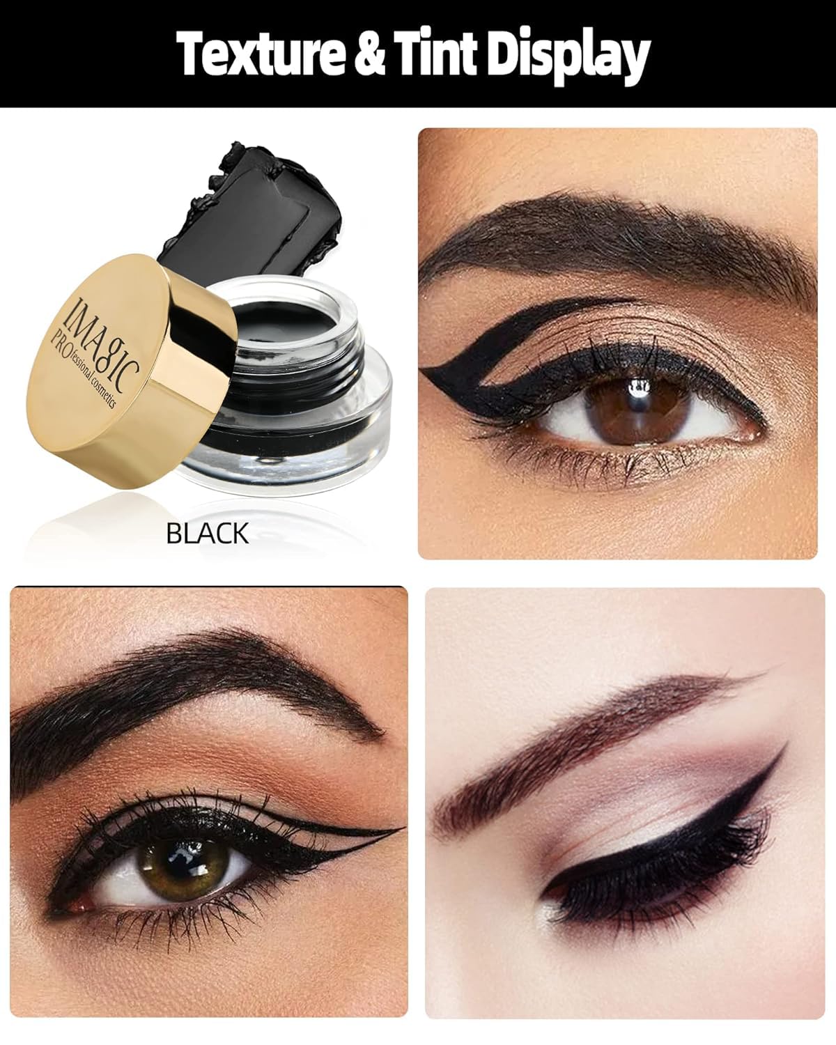 COSLUXE IMAGIC Waterproof Gel Eyeliner - Long Lasting Smudge Proof Eye Liner with Brush (4g, Black 01) for Professional Makeup & Everyday Wear