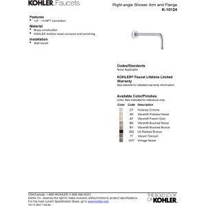 KOHLER Right Angle Shower Arm - Adjustable Chrome-Plated Brass Shower Pipe for Bathroom & Spa - Perfect for Modern & Traditional Shower Installations
