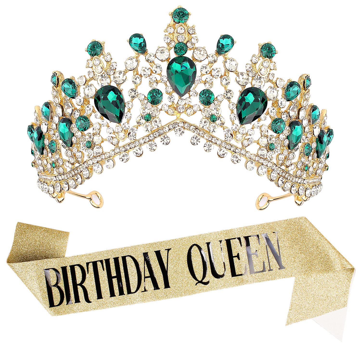 Gold Birthday Crowns & Tiaras for Women - Elegant Princess Queen Crown & Sash Set - Birthday Party Accessories & Favors - Perfect for Bachelorette Parties, Birthday Celebrations & Special Events
