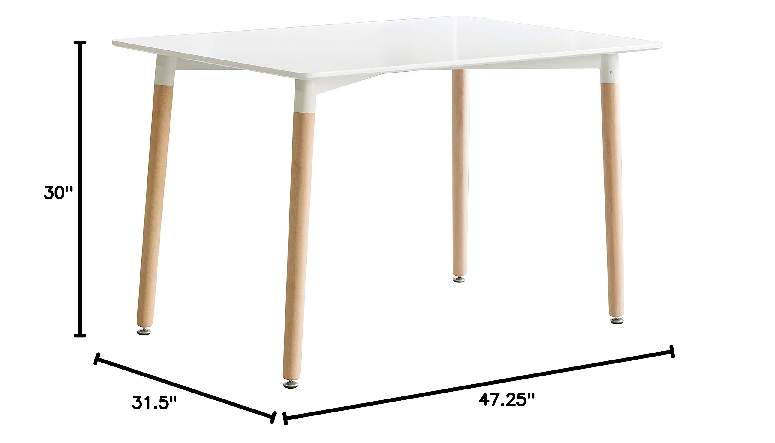 Mid-Century Modern 4 Ft. Rectangular Dining Table - White Plastic Top & Solid Beech Wood Legs | Perfect for Small Spaces, Apartments, and Contemporary Dining Rooms