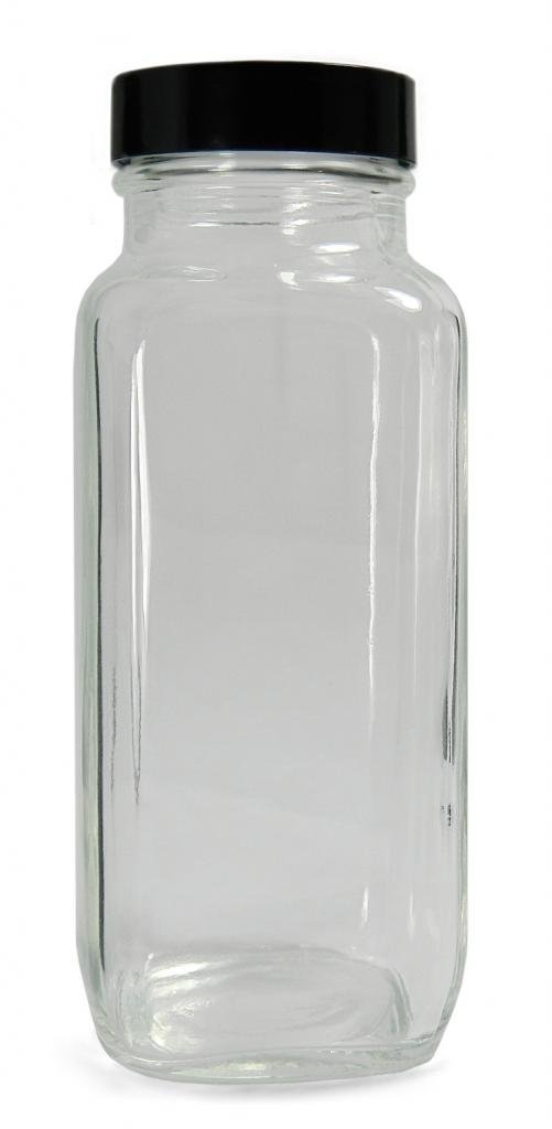 32 oz Glass Graduated French Square Bottle with Black Phenolic Cap - Vacuum Sealed & Ionized - Clear (Pack of 24) - Perfect for Lab Storage, Essential Oils & DIY Beauty Products