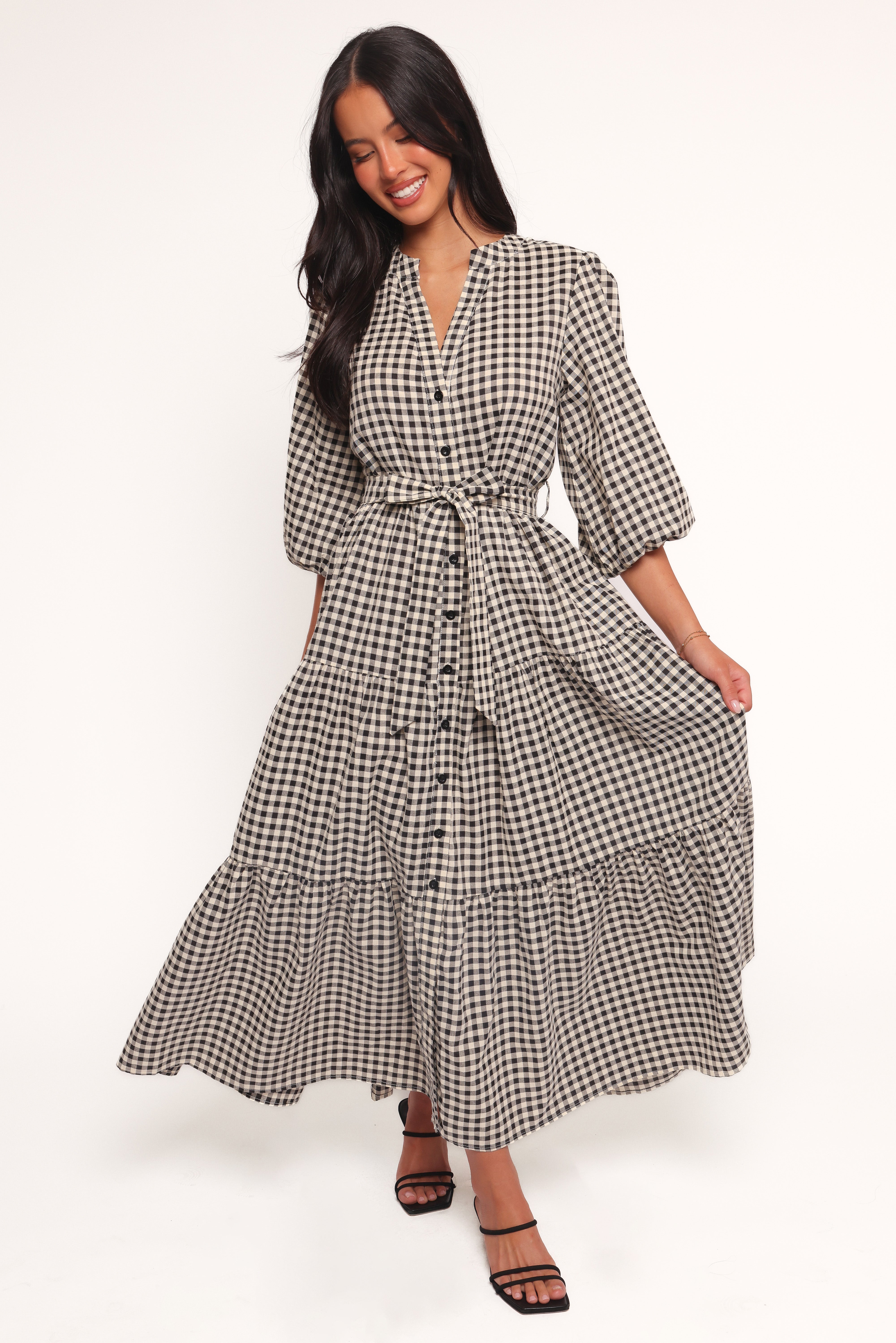 Dixon Maxi Dress - Black & Cream Gingham Print Flowy Summer Dress for Women | Perfect for Beach Vacations, Date Nights & Casual Outings