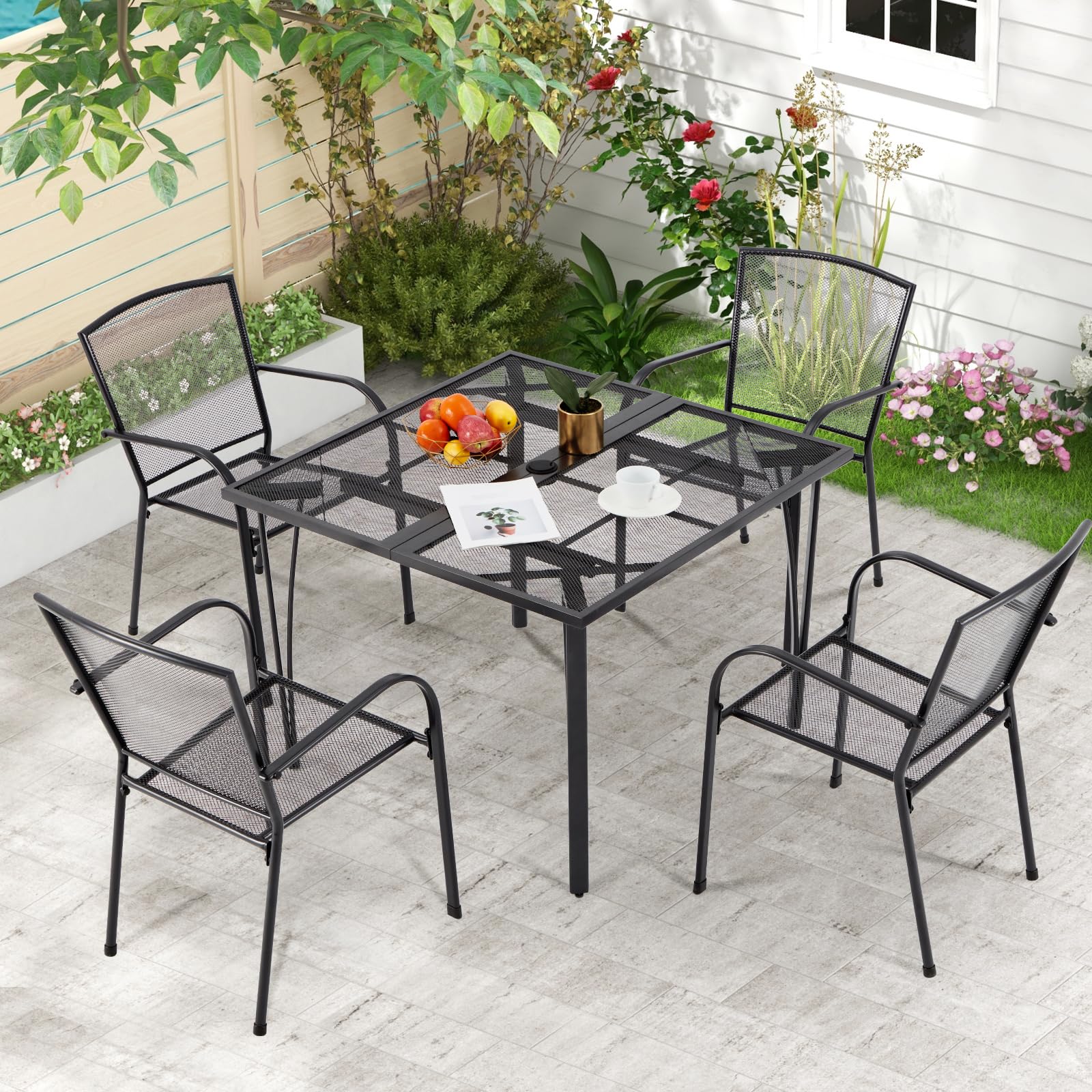 AECOJOY 39.4 Inch Square Outdoor Dining Table for 4 People - Weatherproof Metal Patio Table with 1.6 Inch Umbrella Hole - Perfect for Backyard, Garden, Poolside & Outdoor Entertaining (Dark Grey)