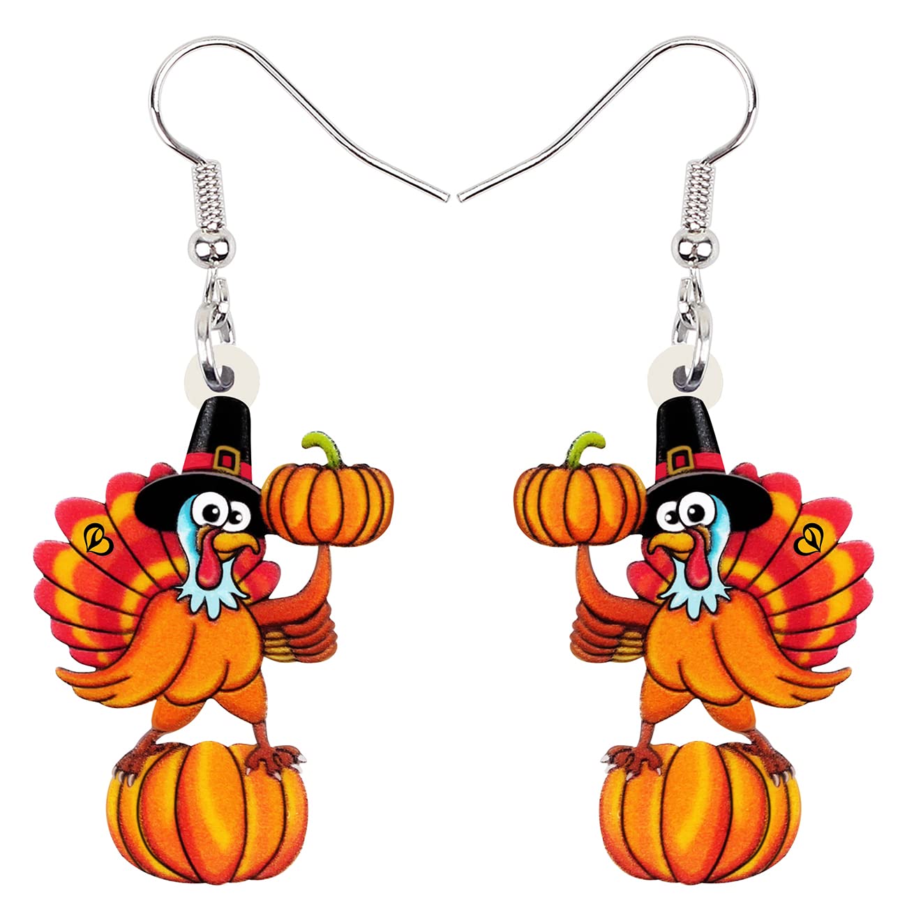WEVENI Acrylic Fall Thanksgiving Pumpkin Turkey Earrings - Anime Chicken Dangle Drop Fashion Jewelry for Women - Perfect Gift for Halloween, Thanksgiving & Cosplay