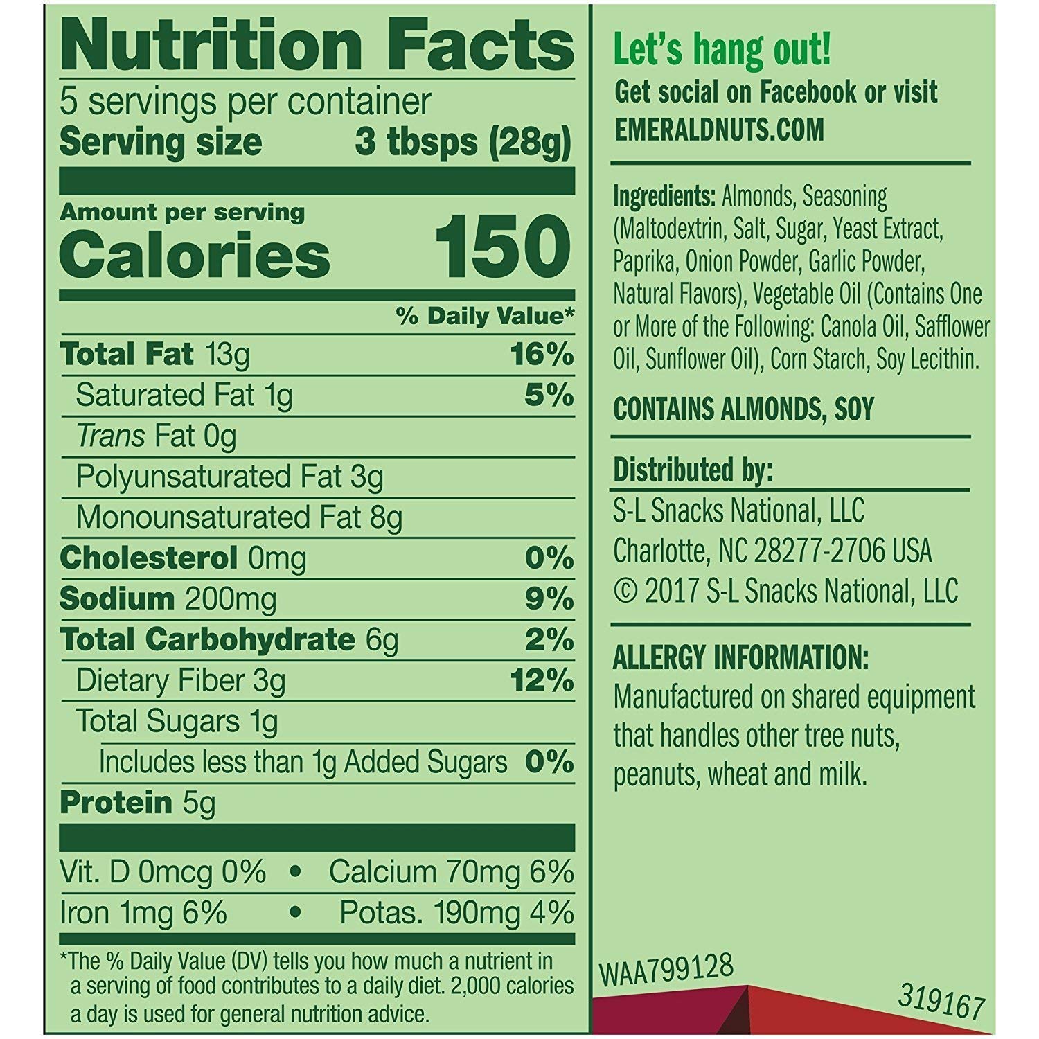 Premium Emerald Dry Roasted Almonds, 5oz (6-Pack) - Resealable Stand-Up Bag for Freshness - Healthy Snack for Office, Gym & Travel