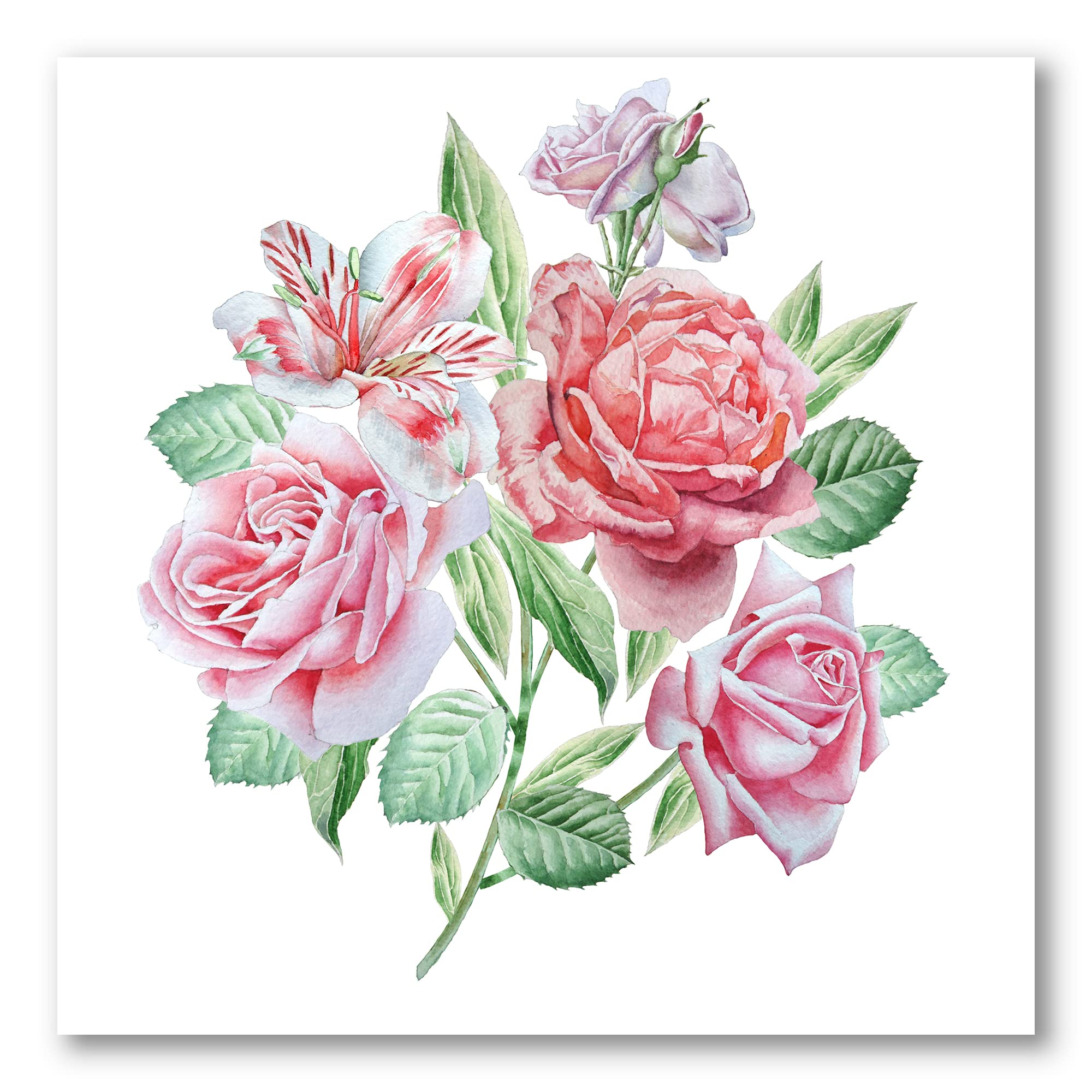 DesignQ Spring Flowers Alstroemeria Rose Traditional Canvas Wall Art - Floral Home Decor for Living Room, Bedroom & Office - Ready to Hang